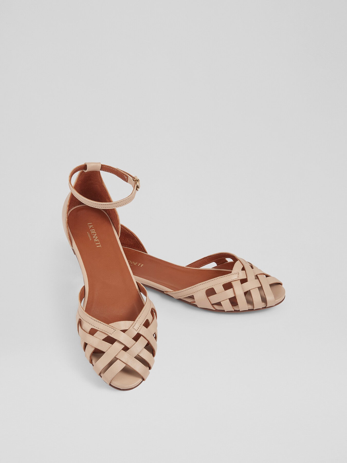 Bianca Camel Leather Cage-Front Flat Sandals
