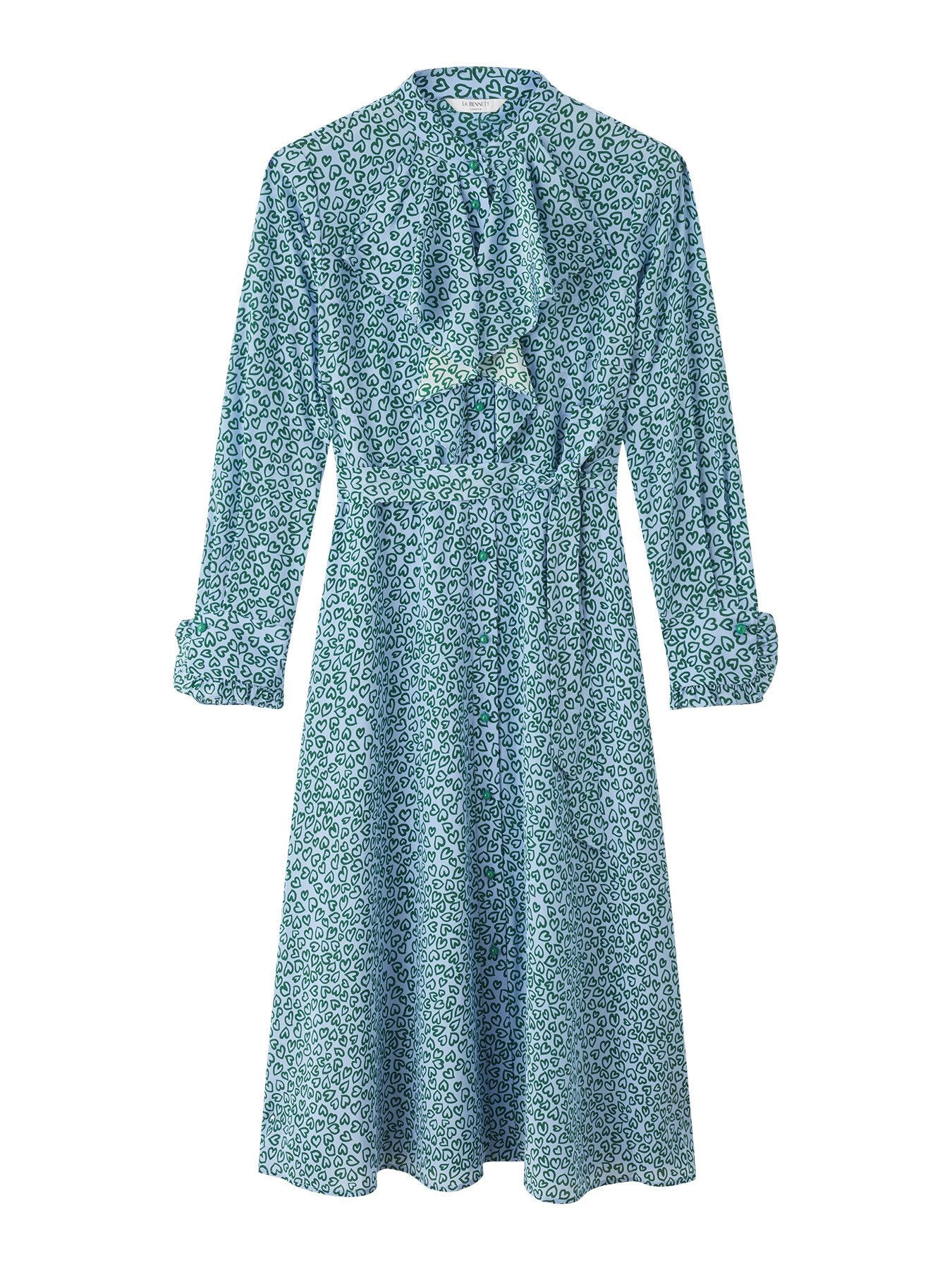 Soni And Green Heart Print Silk Dress