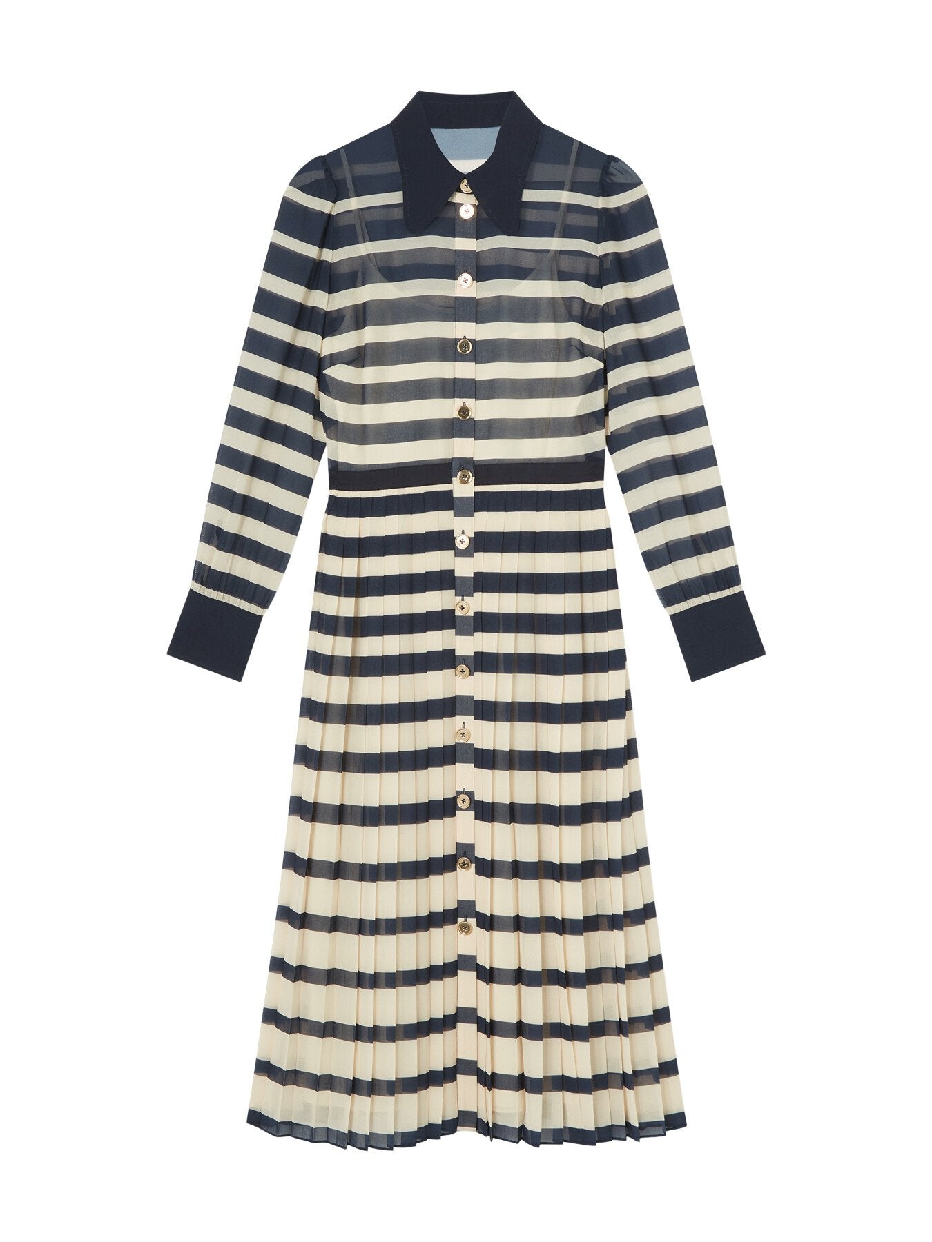 Tallis Spring Navy & Cream Placement Stripe Dress