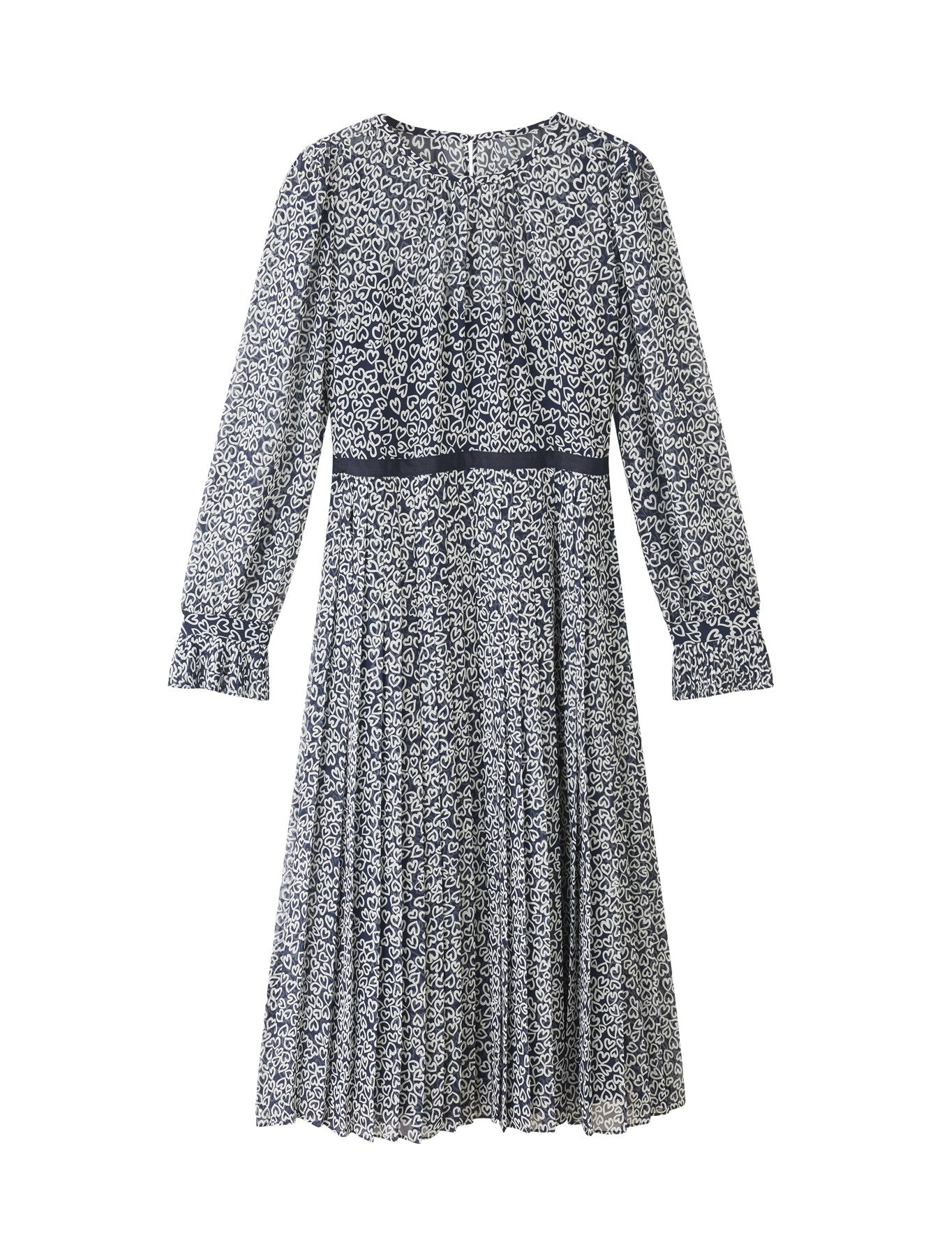 Estelle Navy And Cream Heart Print Pleated Dress