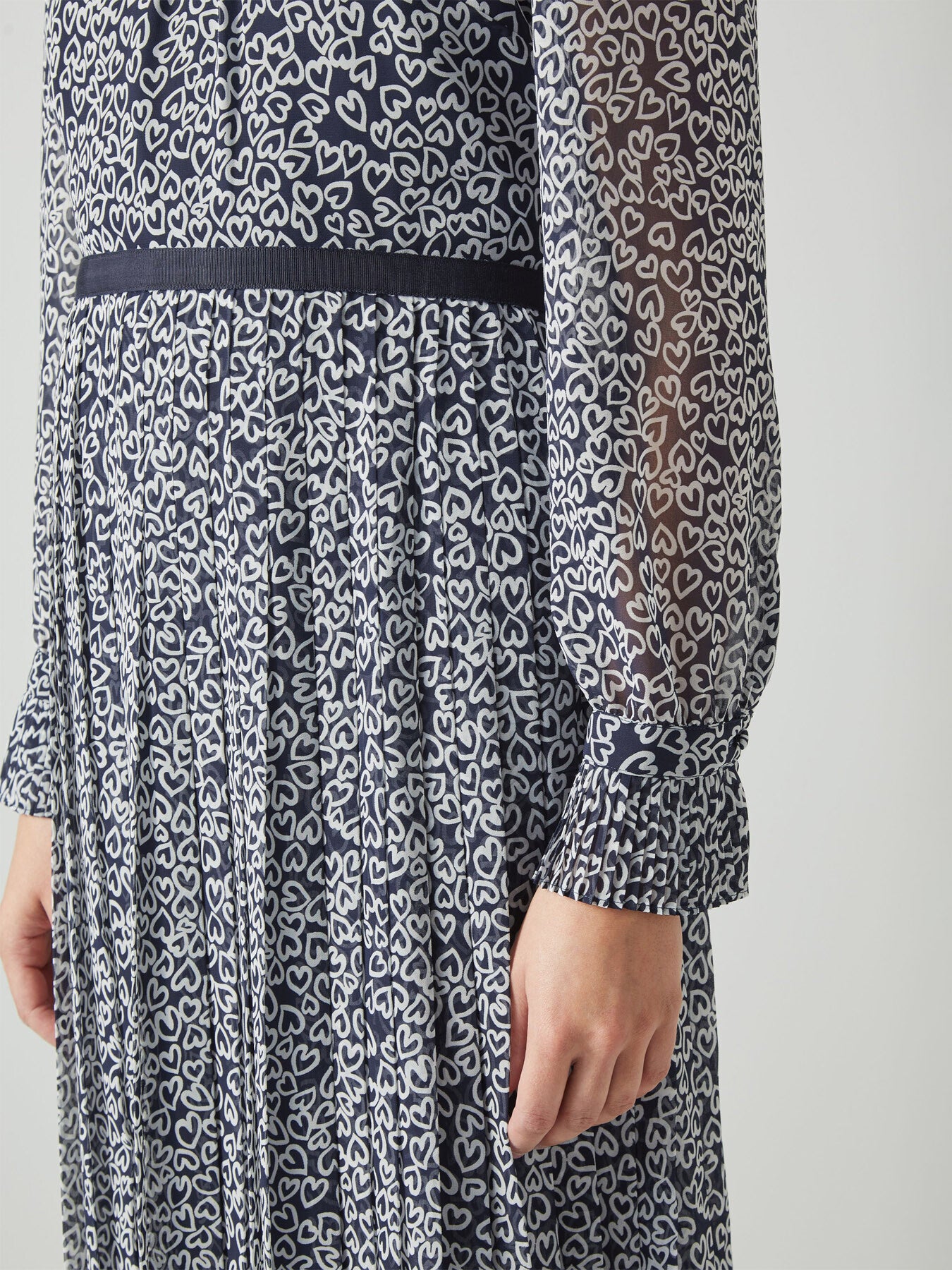 Estelle Navy And Cream Heart Print Pleated Dress