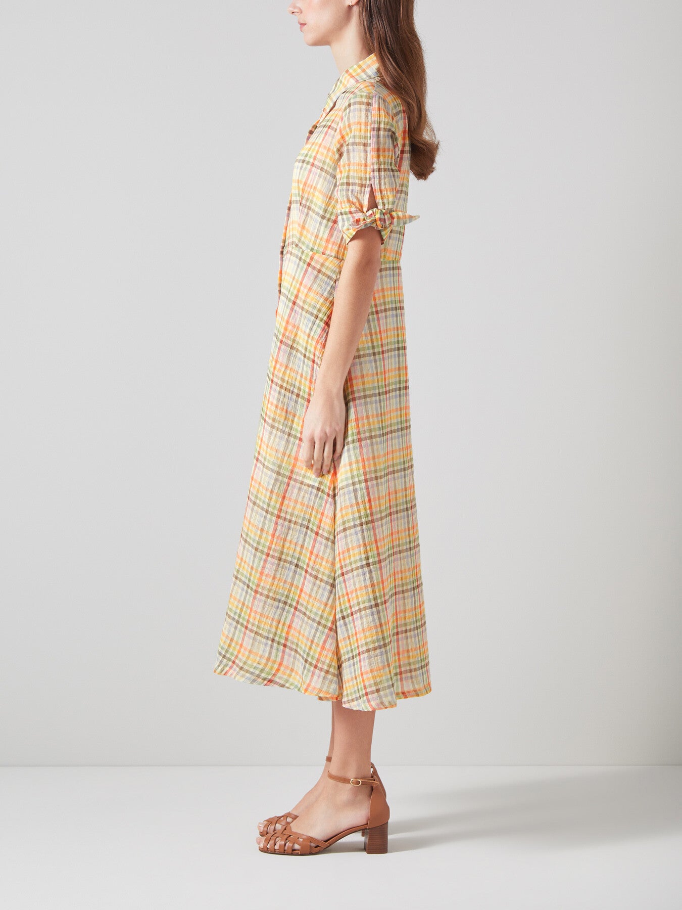 Saffron Gingham Seersucker Cotton Shirt Dress