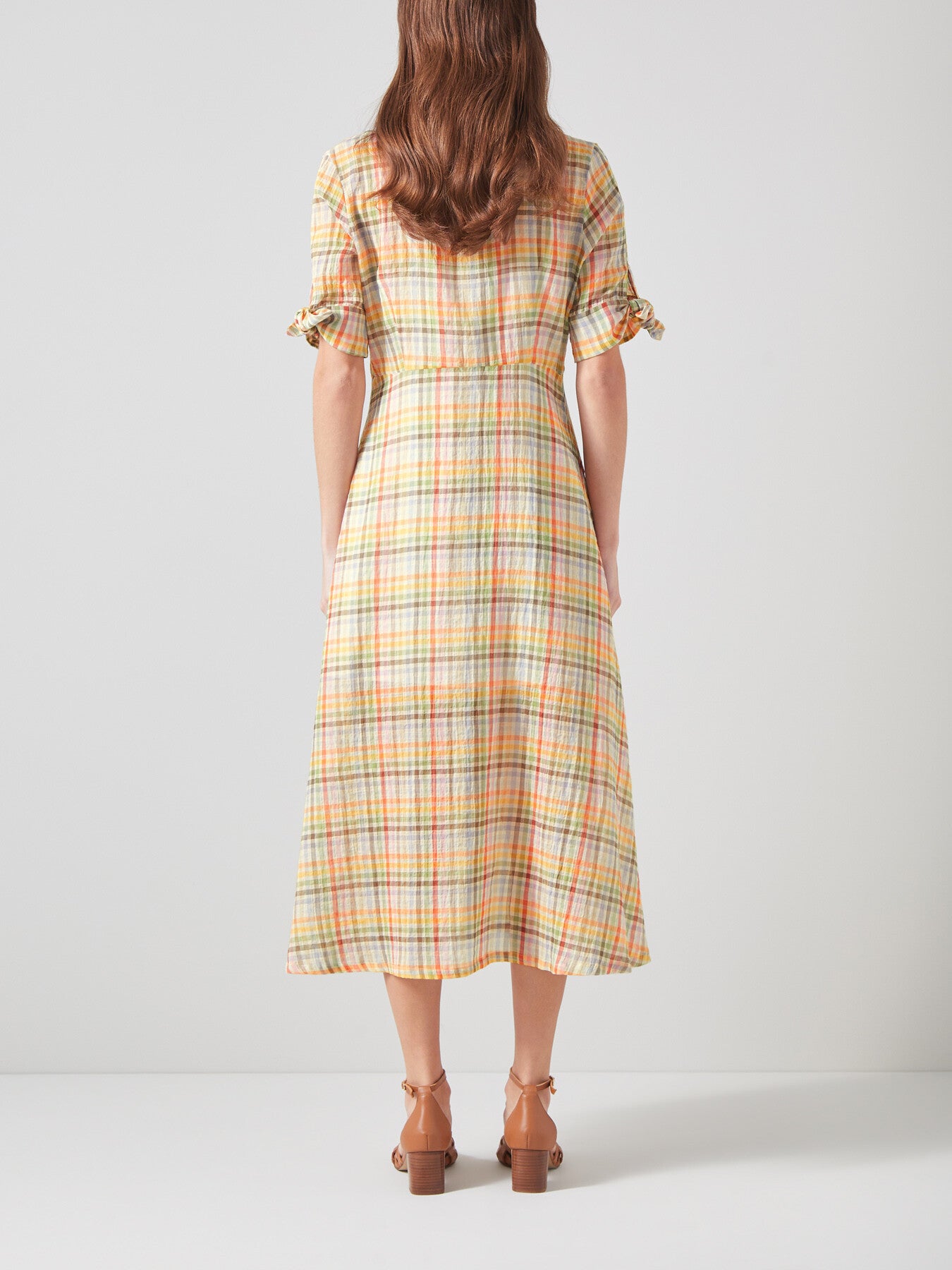Saffron Gingham Seersucker Cotton Shirt Dress