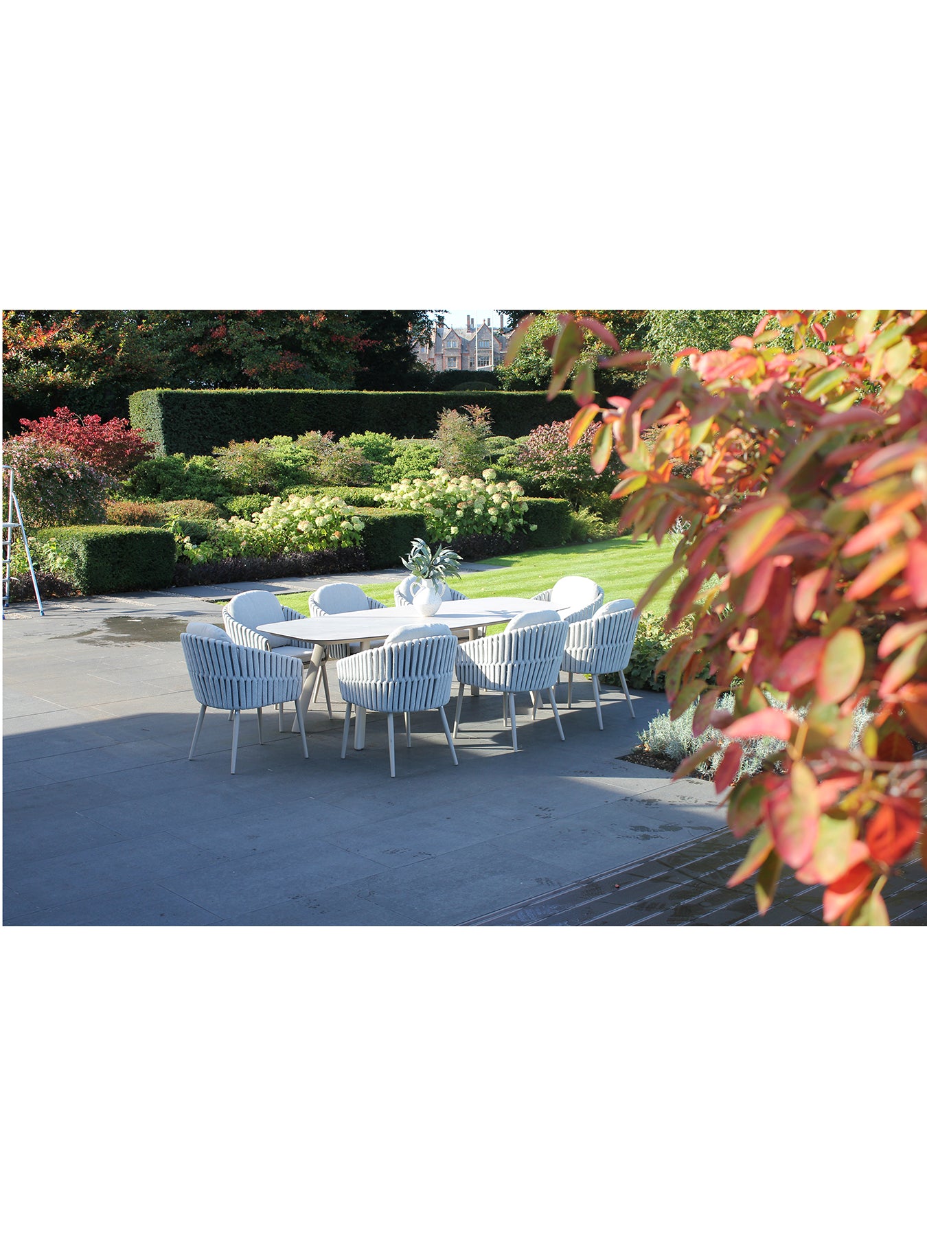 Eva 6-Seat Outdoor Dining Set with Manolo 180cm Barrel Ceramic Table
