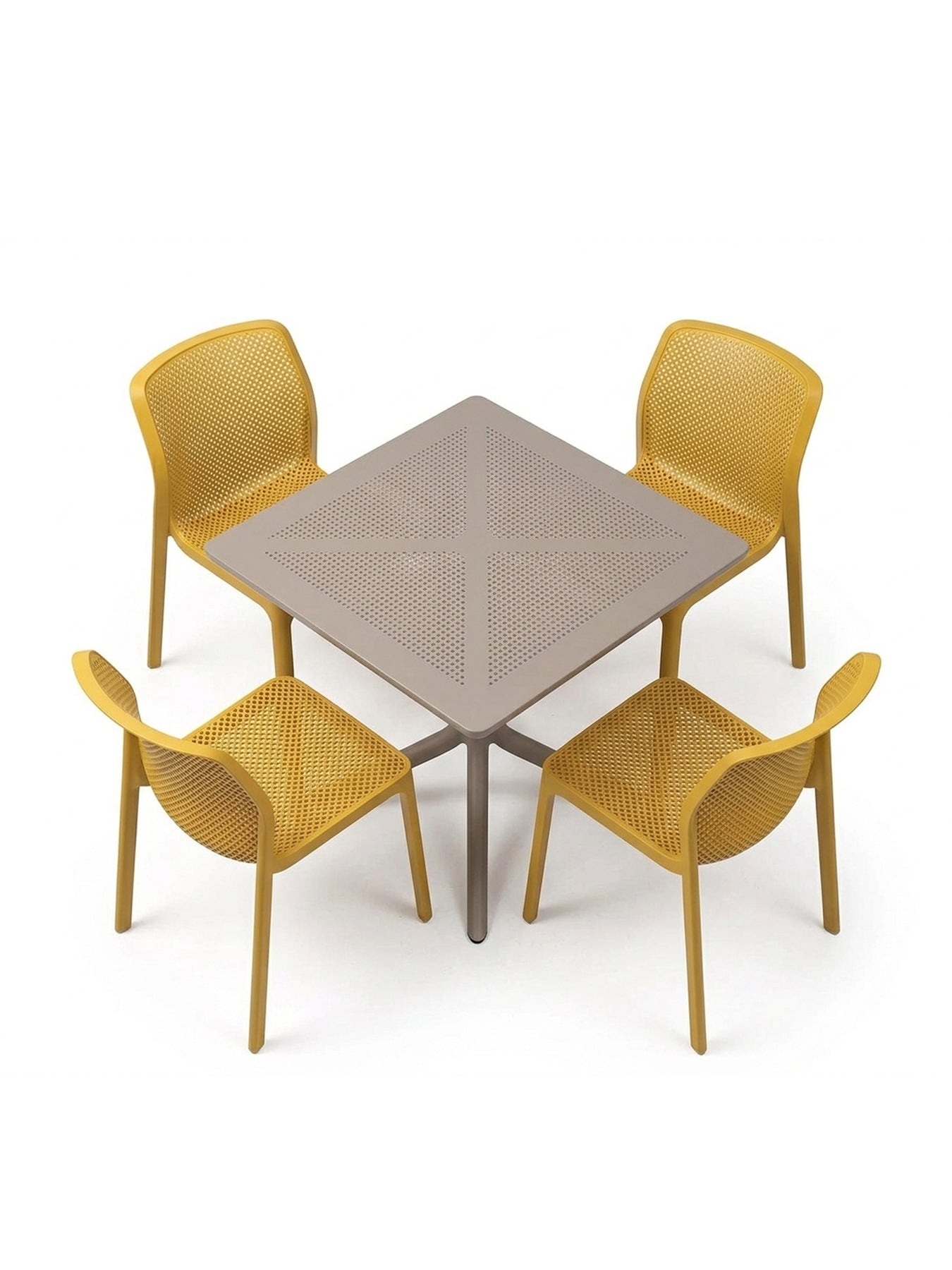 Clip 80cm Square Tortora Table & 4 Bit Senape Chairs