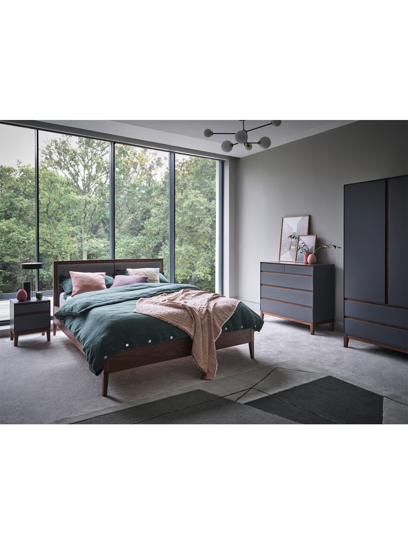 Lars Bedside Table Grey/ Walnut