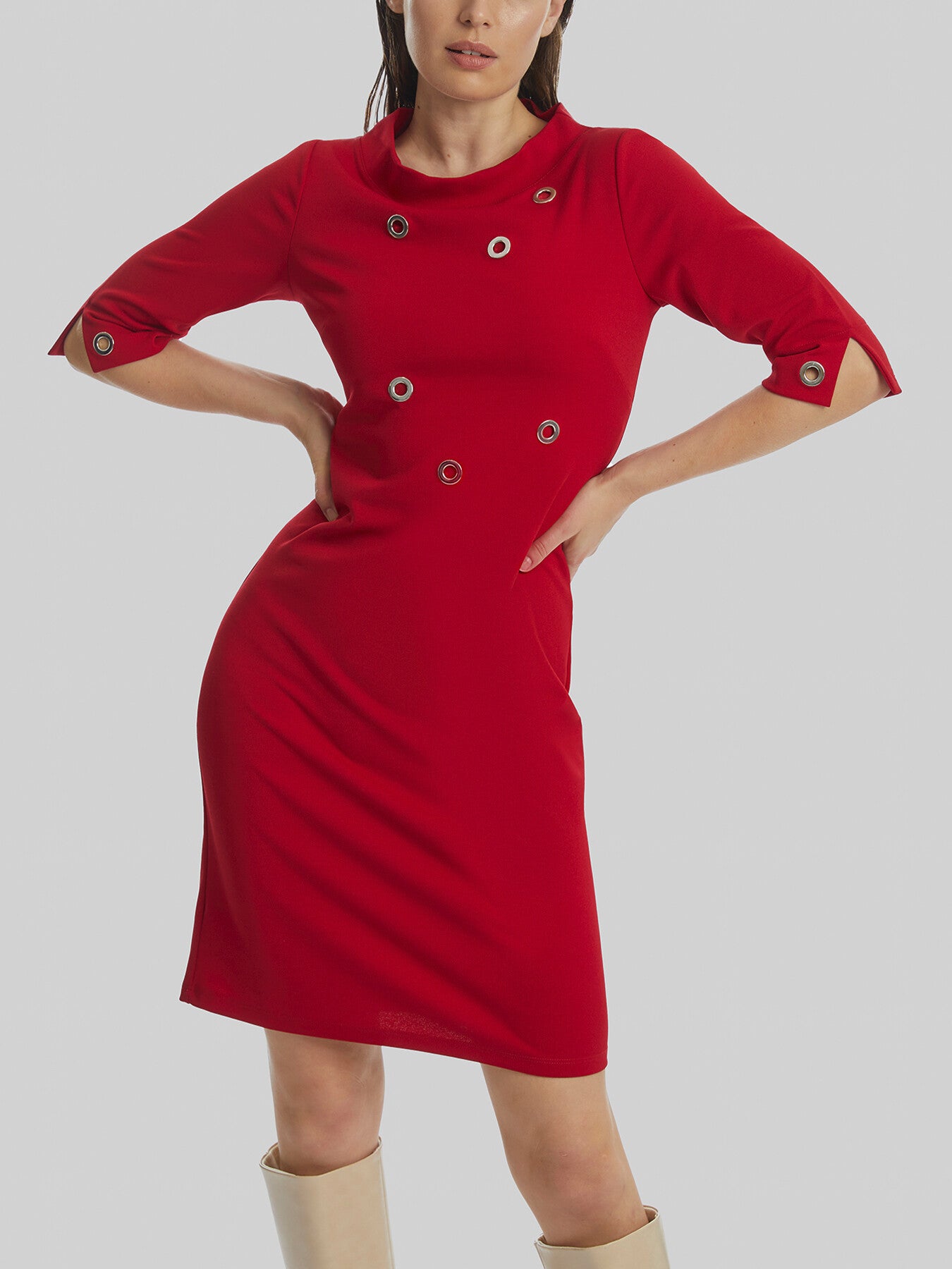 Eyelet High Collar Dress