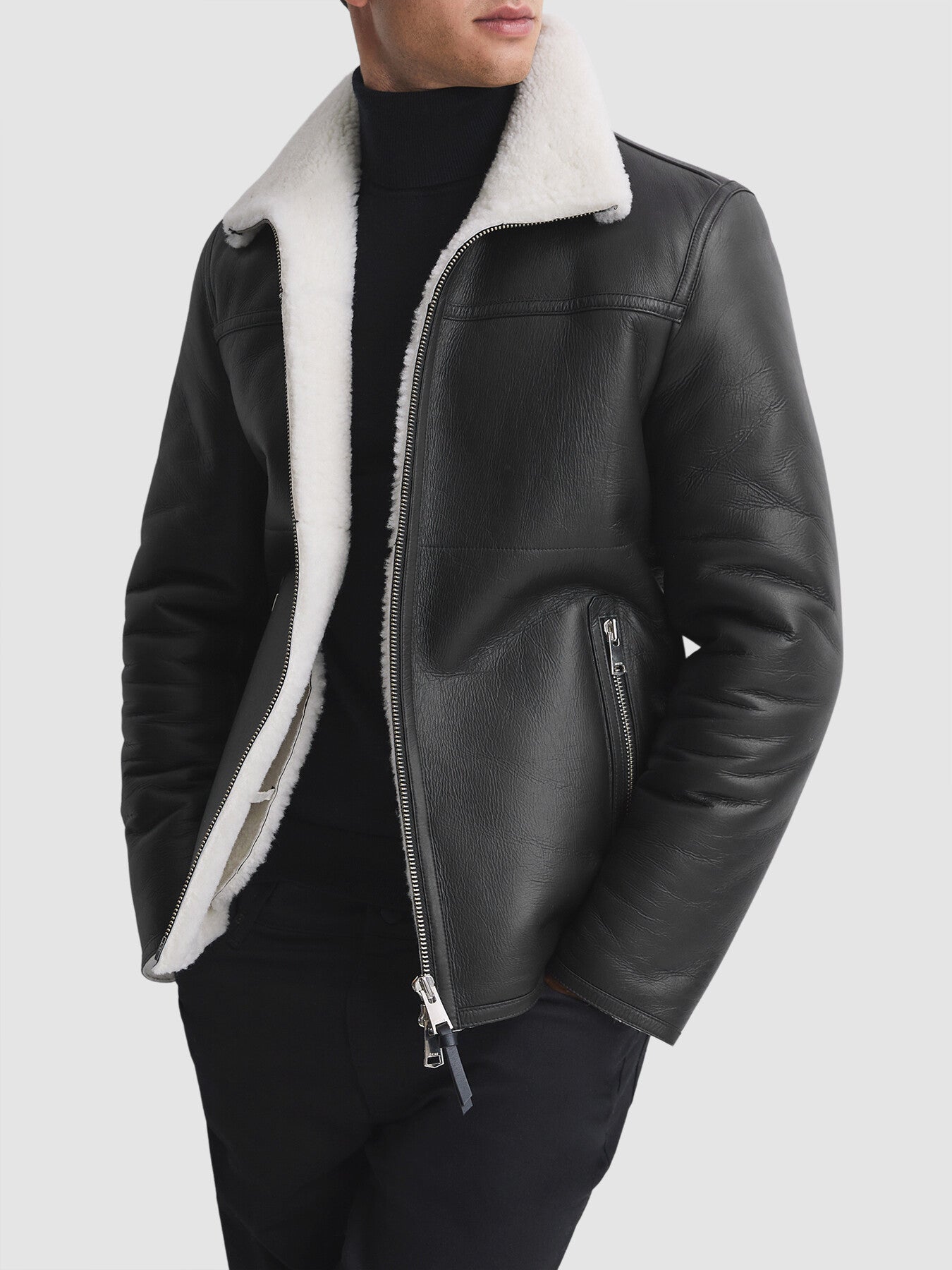 BlackBrankos Leather Sheepskin Jacket