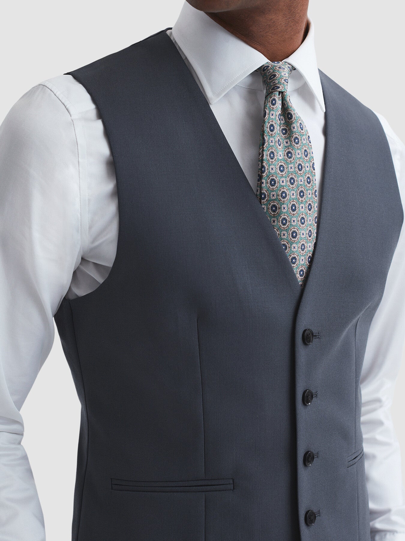Pale BlueFine Five Button Wool Slim Fit Waistcoat