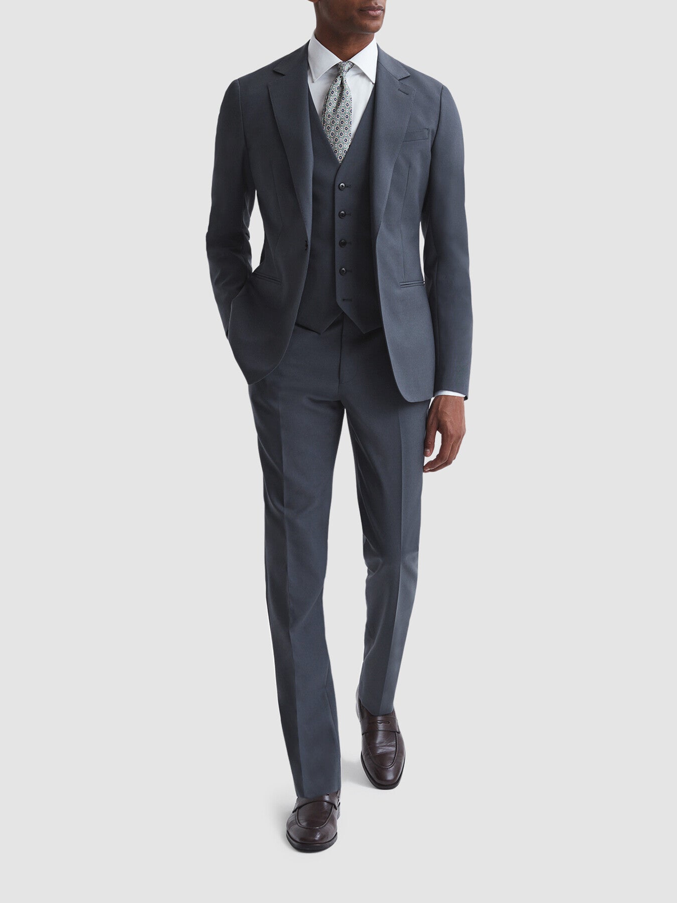 Pale BlueFine Five Button Wool Slim Fit Waistcoat