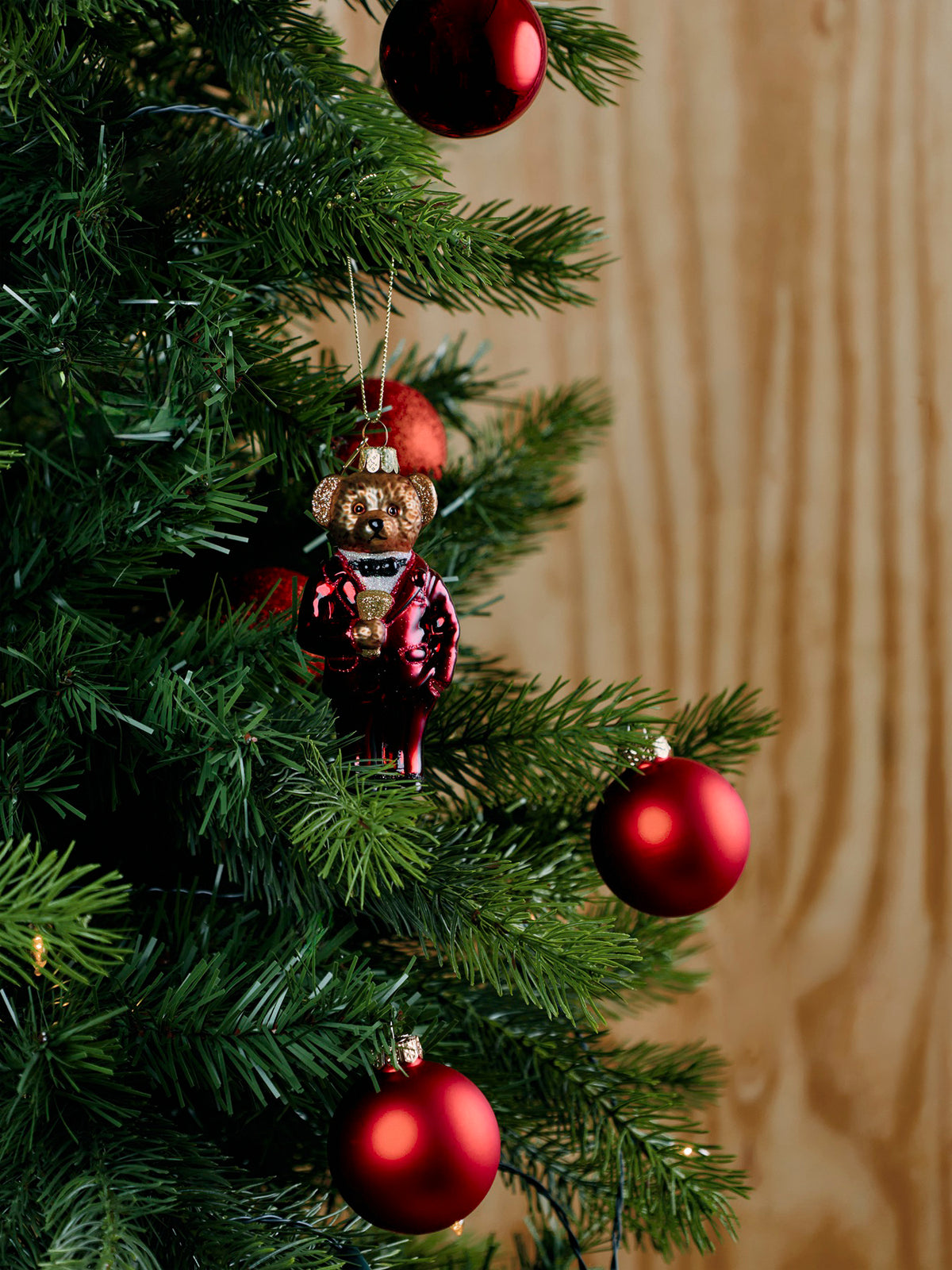 Glass Burgundy Bear Christmas Ornament