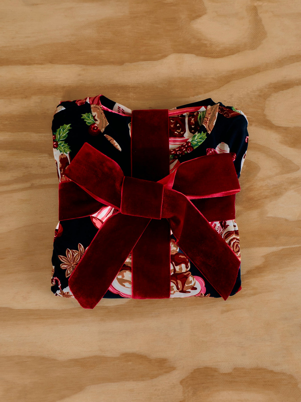Festive Food Long Pyjama Set - Navy