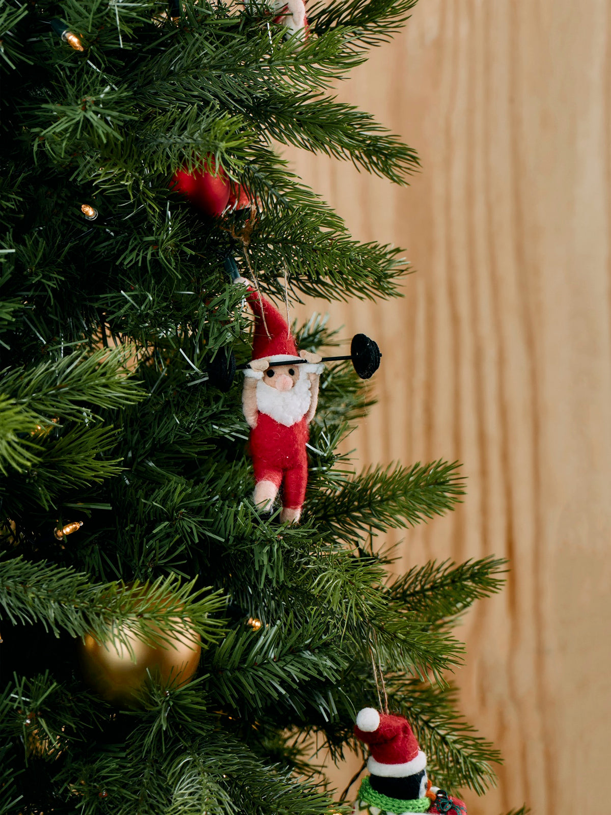 Weight Lifting Santa Felt Christmas Decoration