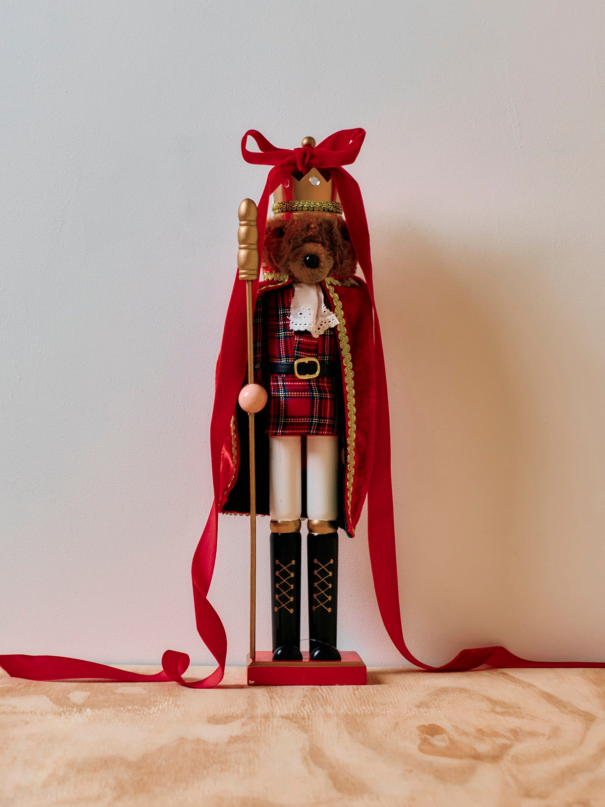 Wooden Bear Nutcracker With Red Cape 50cm - Multi