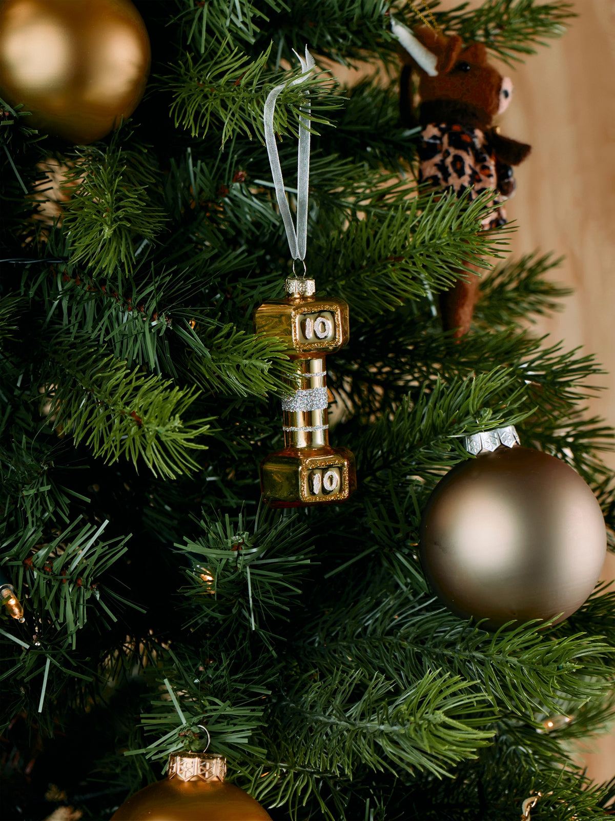 Glass Dumbbell Hanging Decoration 9cm - Gold