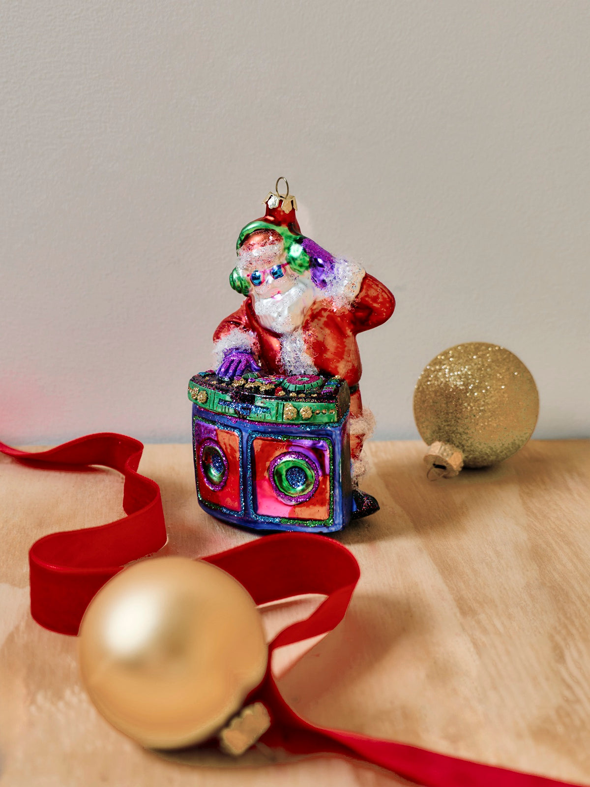Glass DJ Santa Hanging Decoration 12cm - Multi