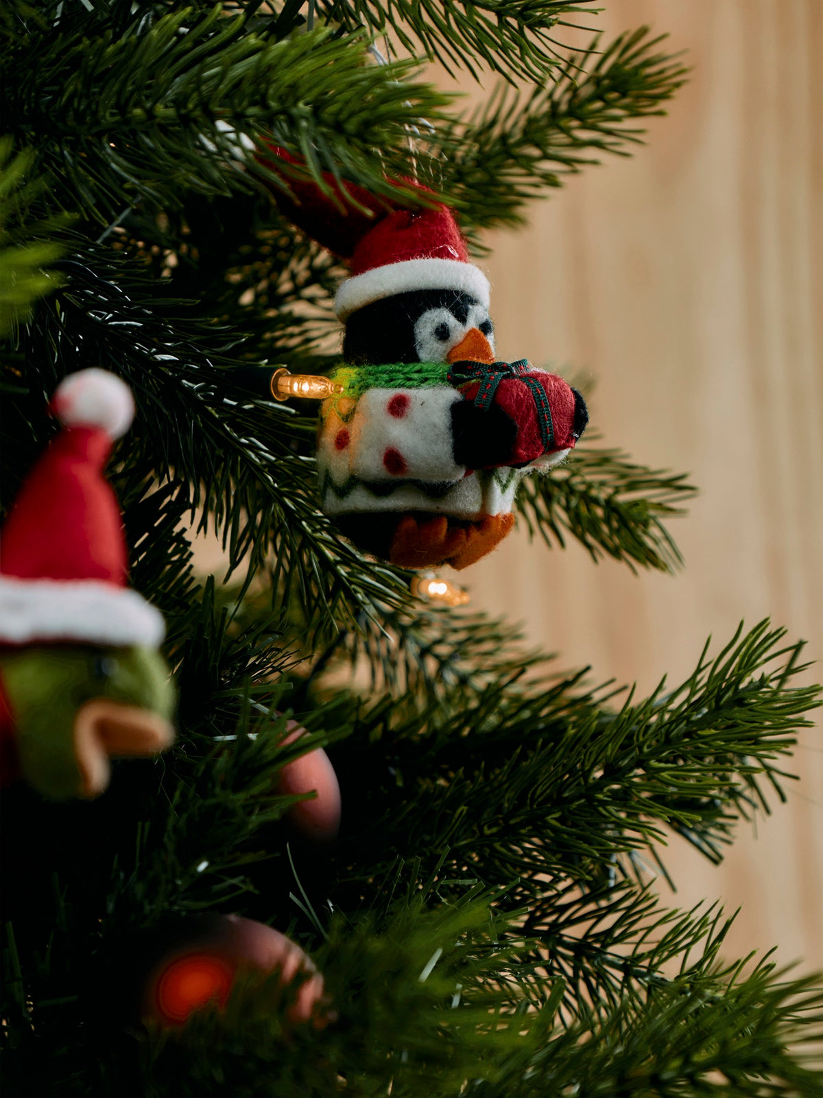 Felt Penguin In Santa Hat Hanging Decoration 9cm - White