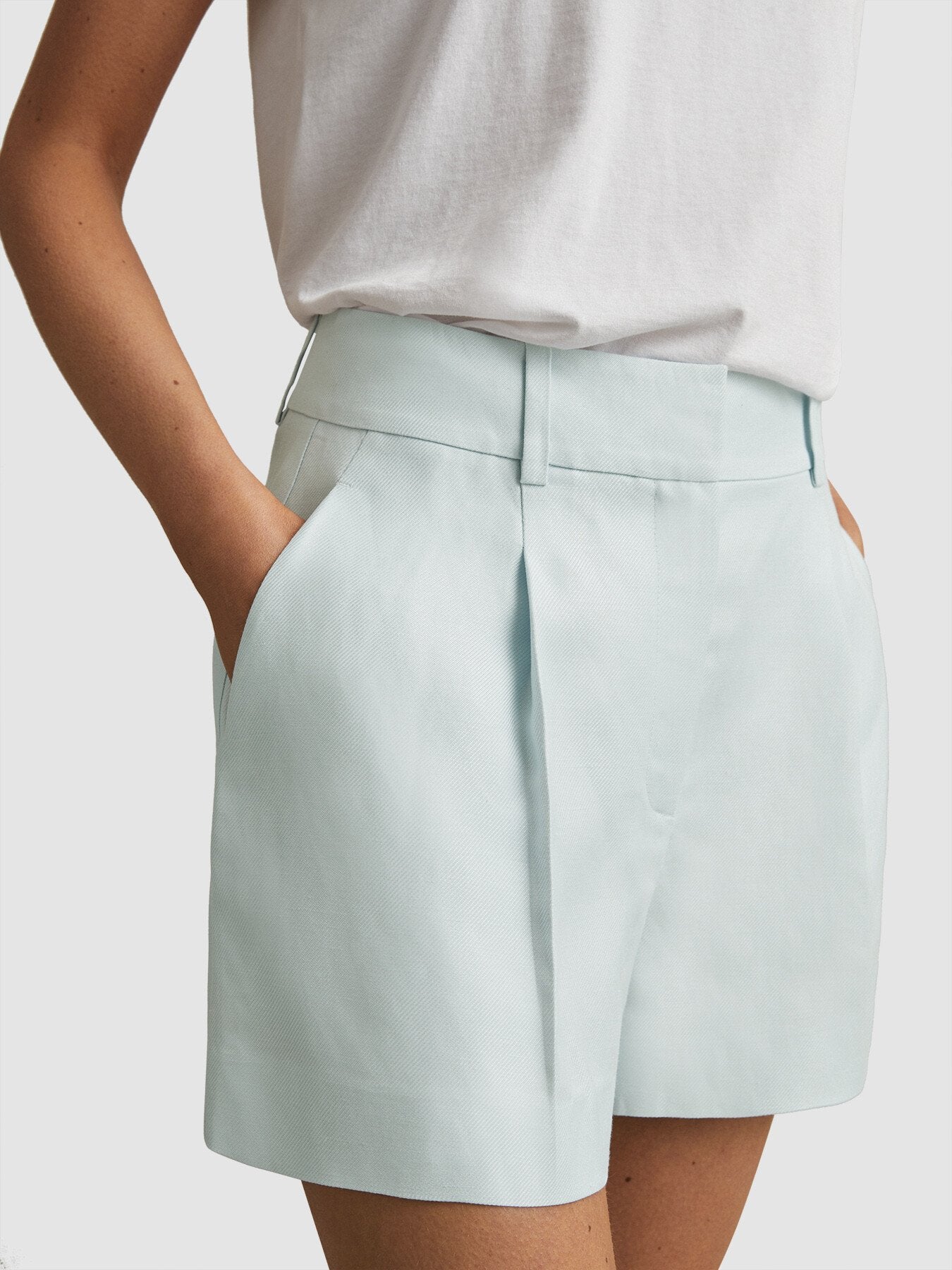 Lori Viscose-Linen Front Pleat Suit Shorts