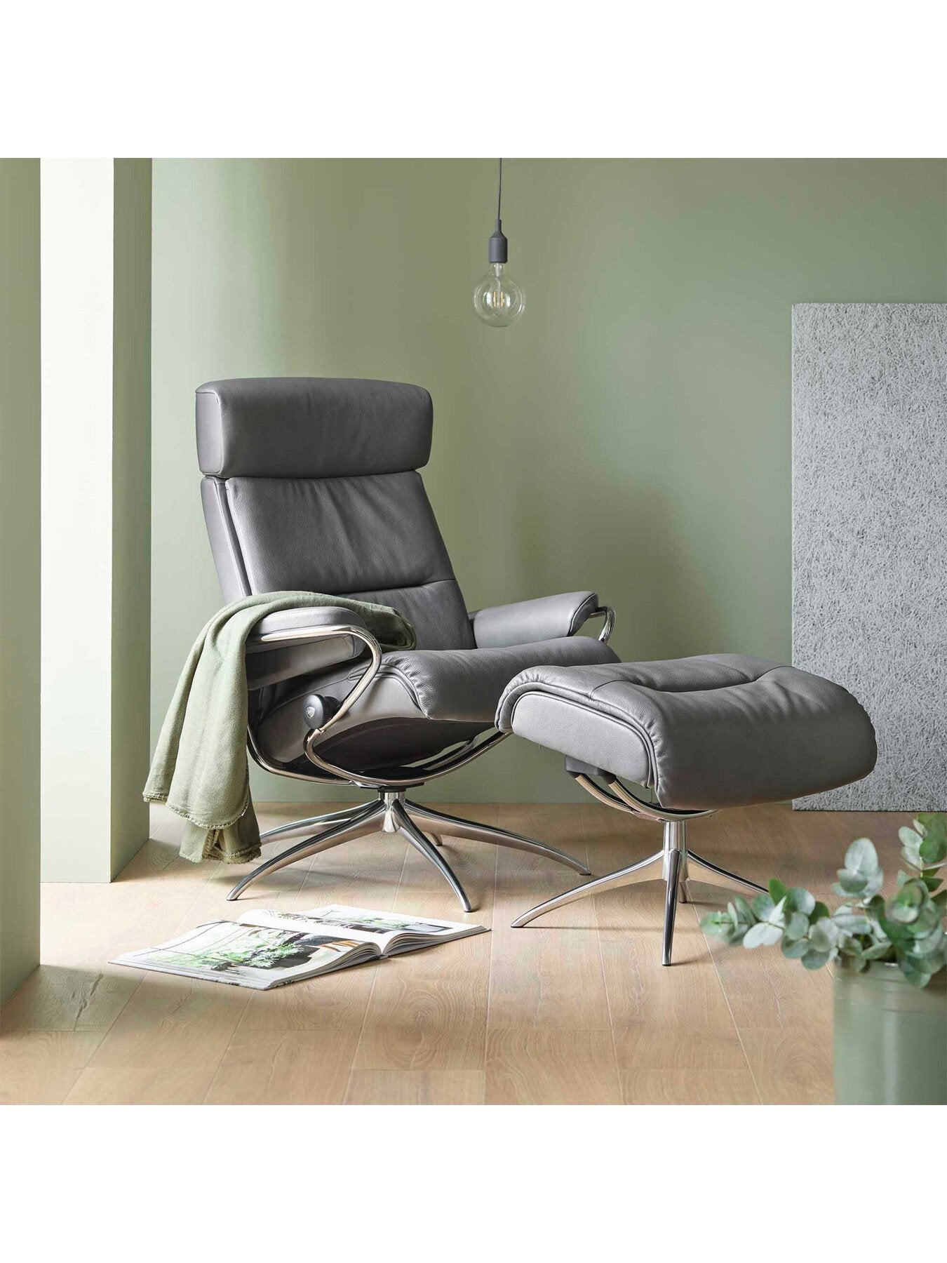 Grey Tokyo Grey Leather Recliner Chair And Footstool