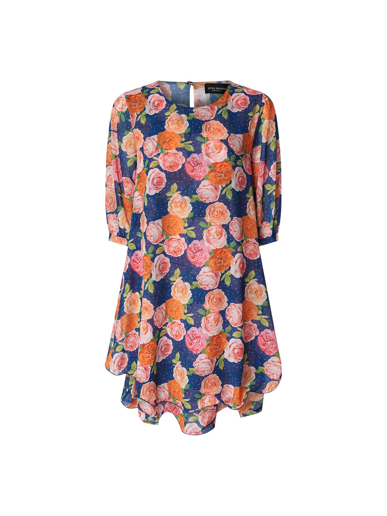Rose Print Wave Hem Dress