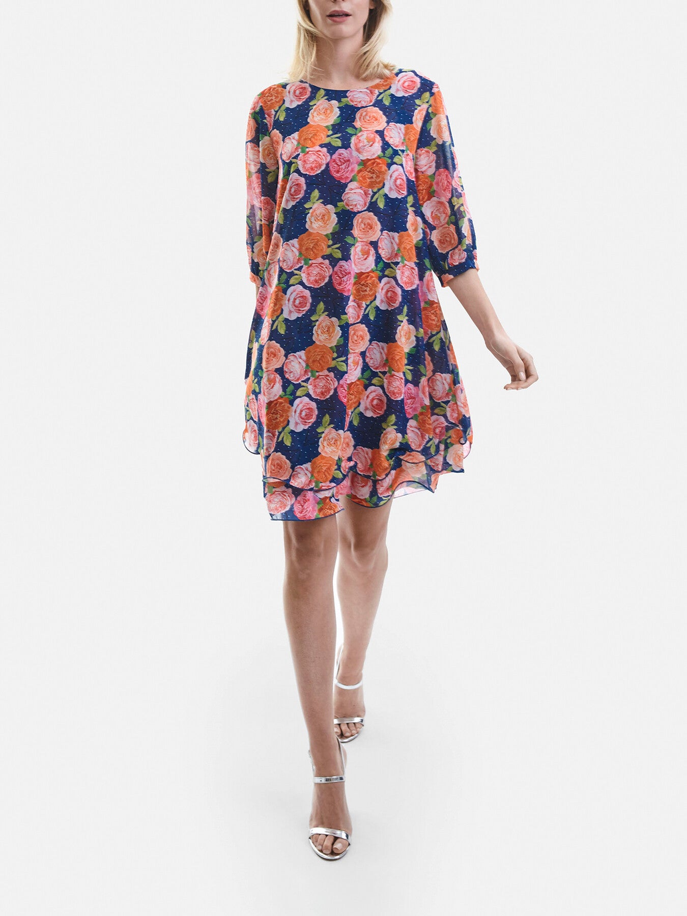 Rose Print Wave Hem Dress
