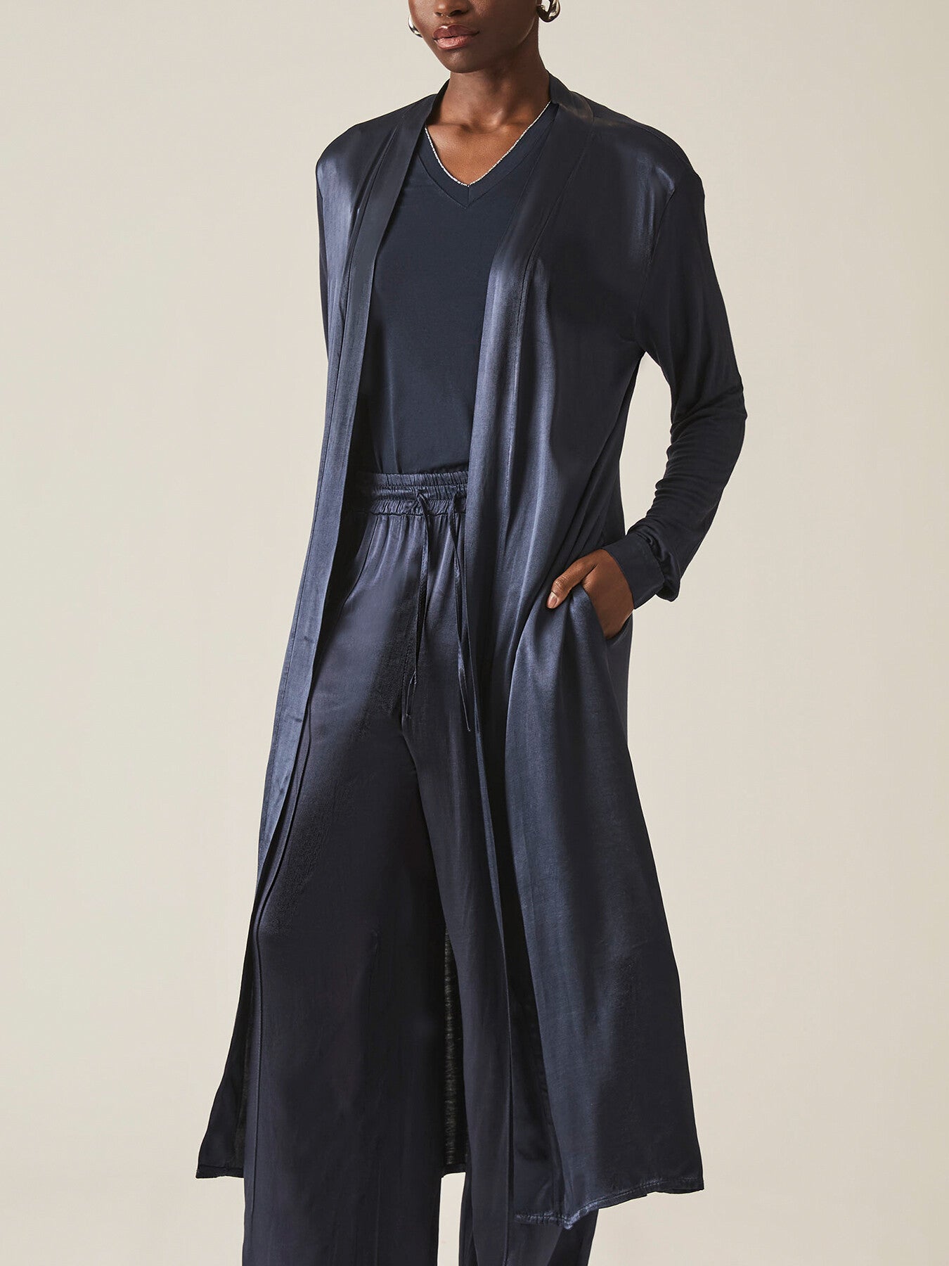Long Satin Cardigan