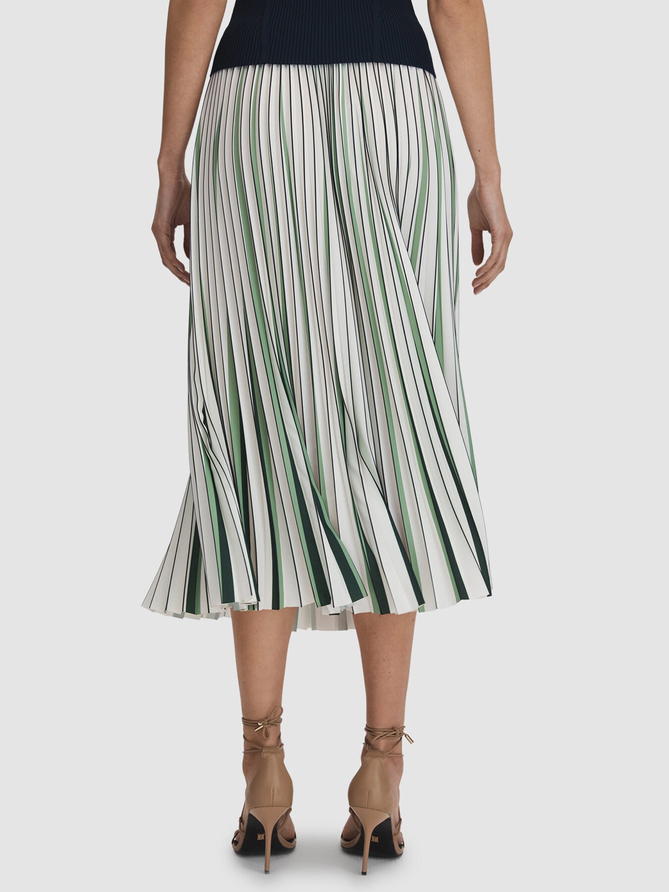 Saige Pleated Striped Midi Skirt