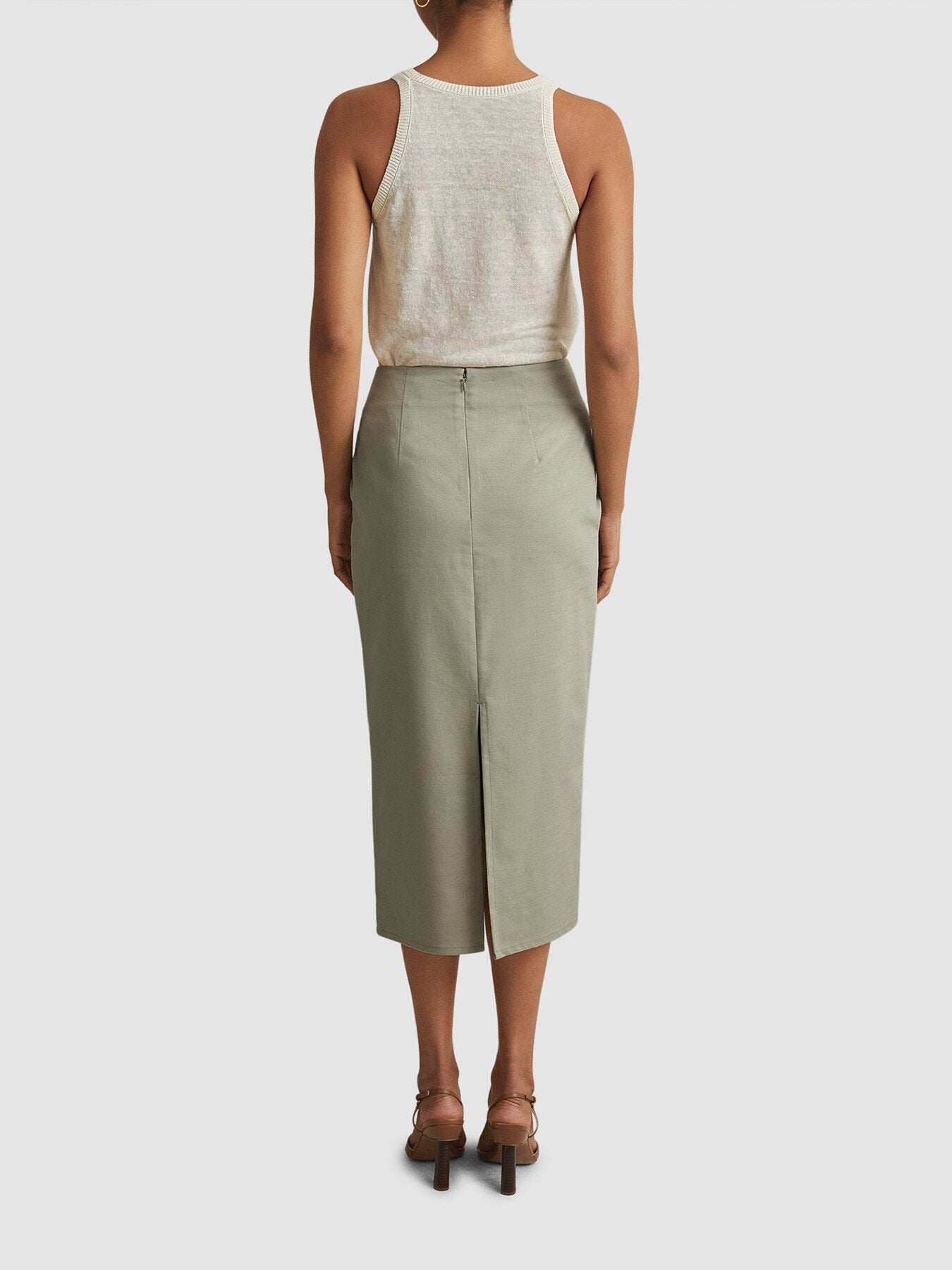 Nadia Cotton Blend Wrap Front Midi Skirt
