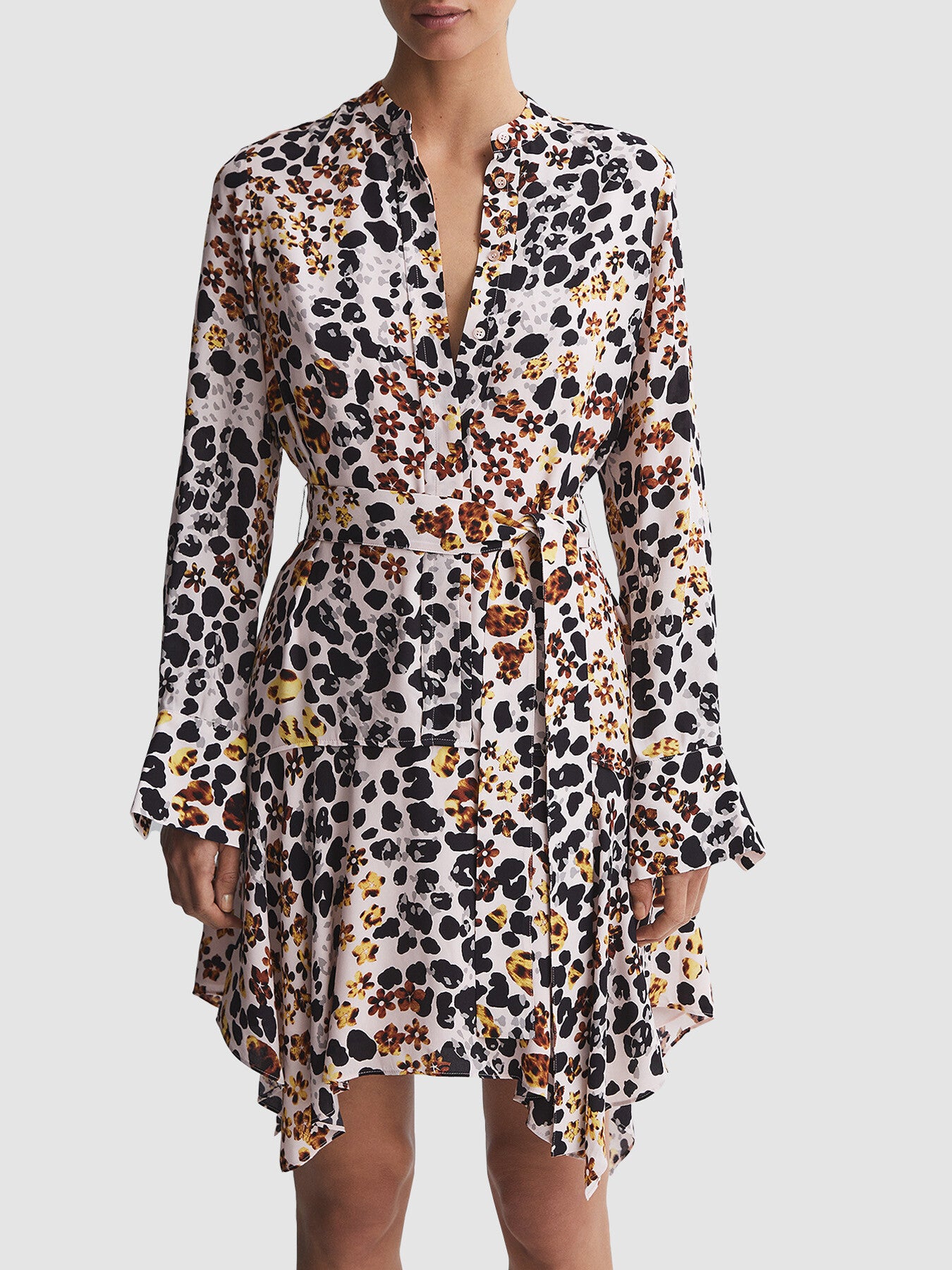 Sylvie Animal Print Asymmetric Belted Dress