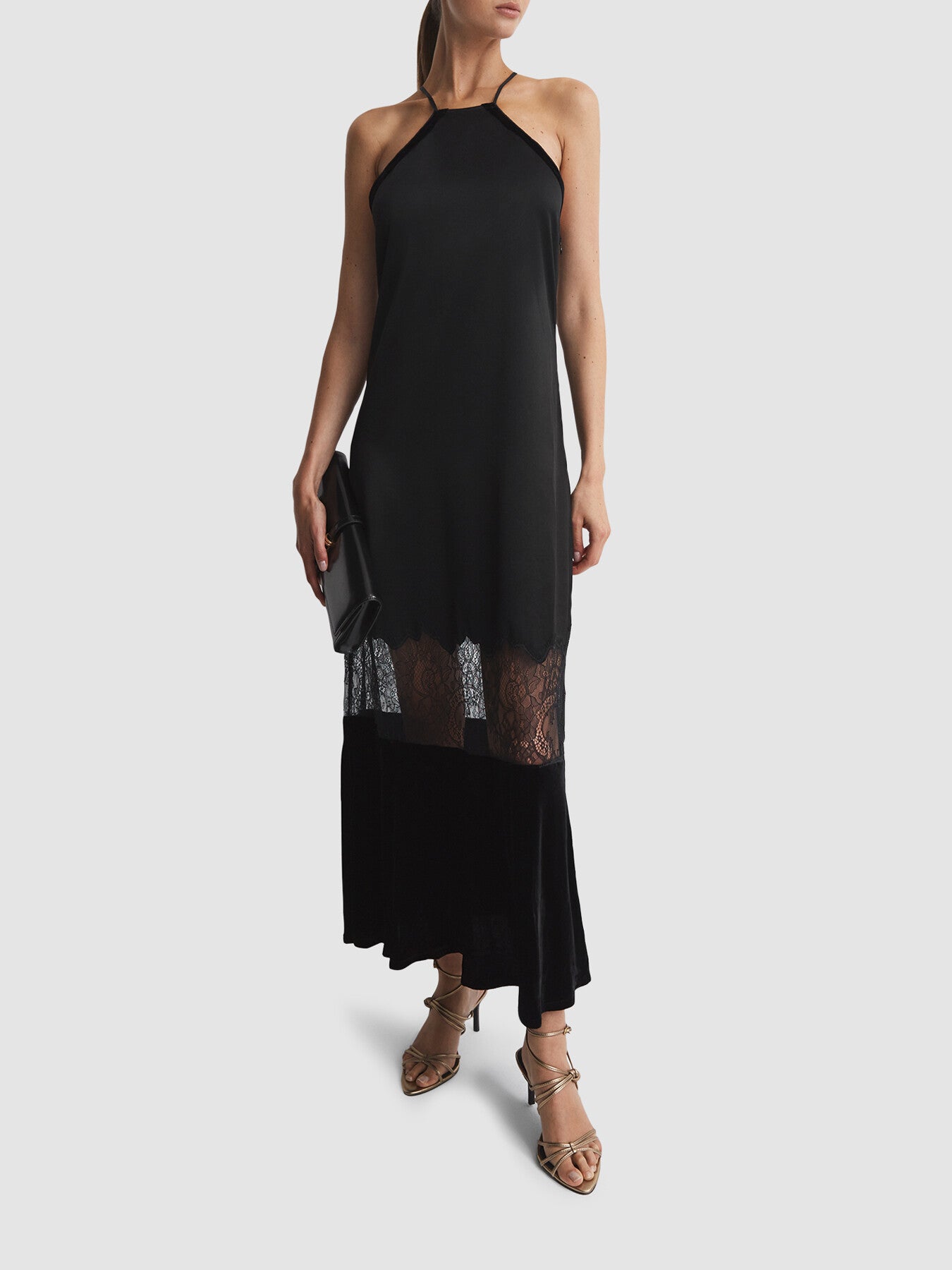 Janelle Fitted Satin-Velvet Midi Dress