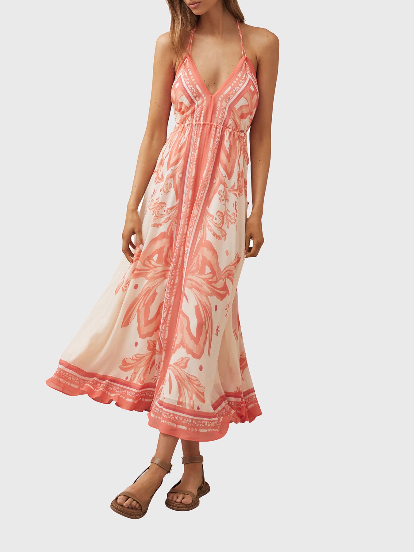 Delilah Printed Ruched Waist Midi Dress