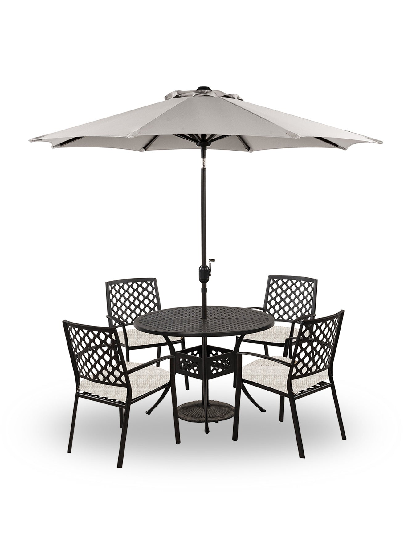 Avenbury 4 Seat Round Dining Set with Parasol & Base