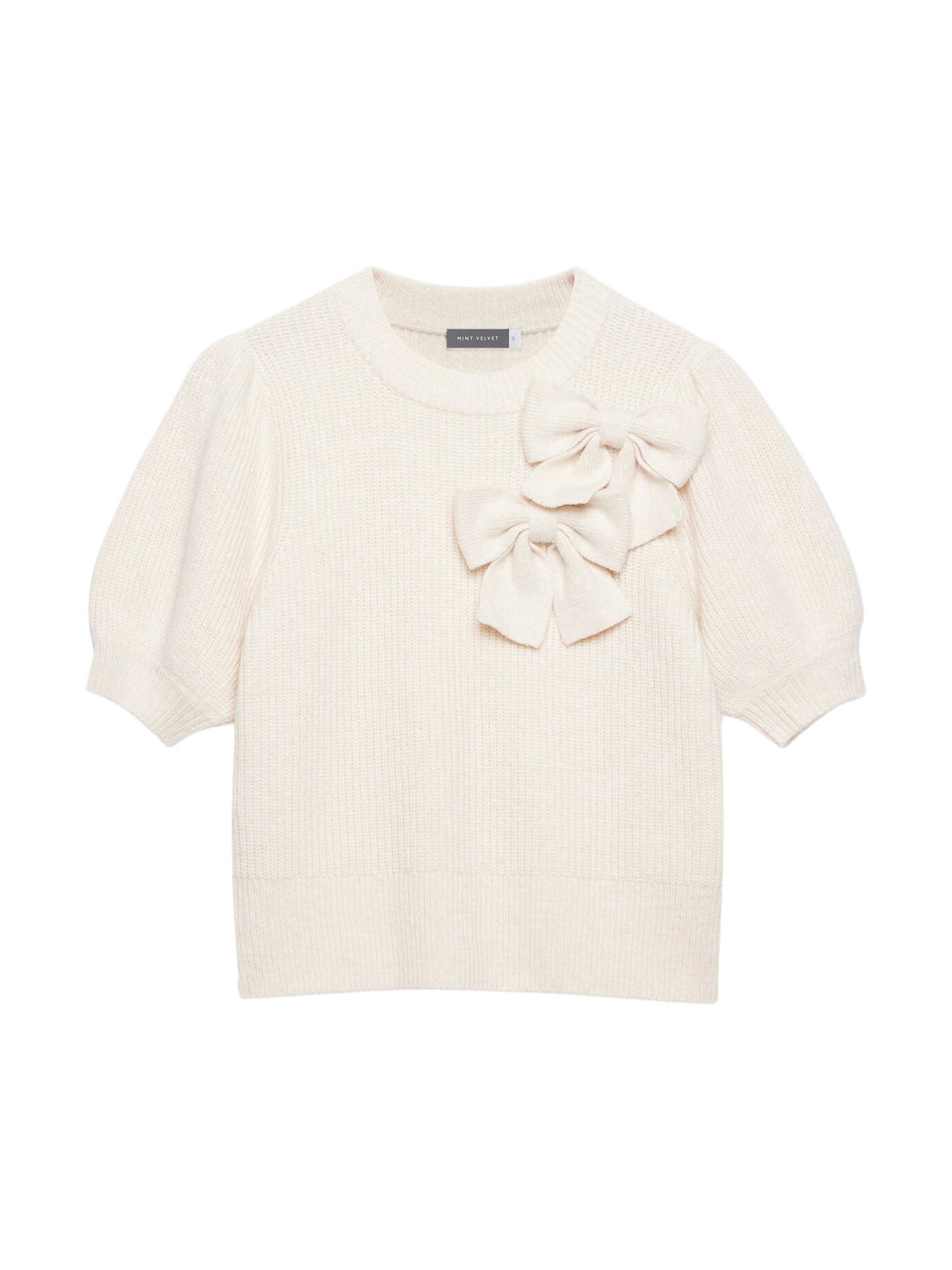 Cream Knit Bow Top