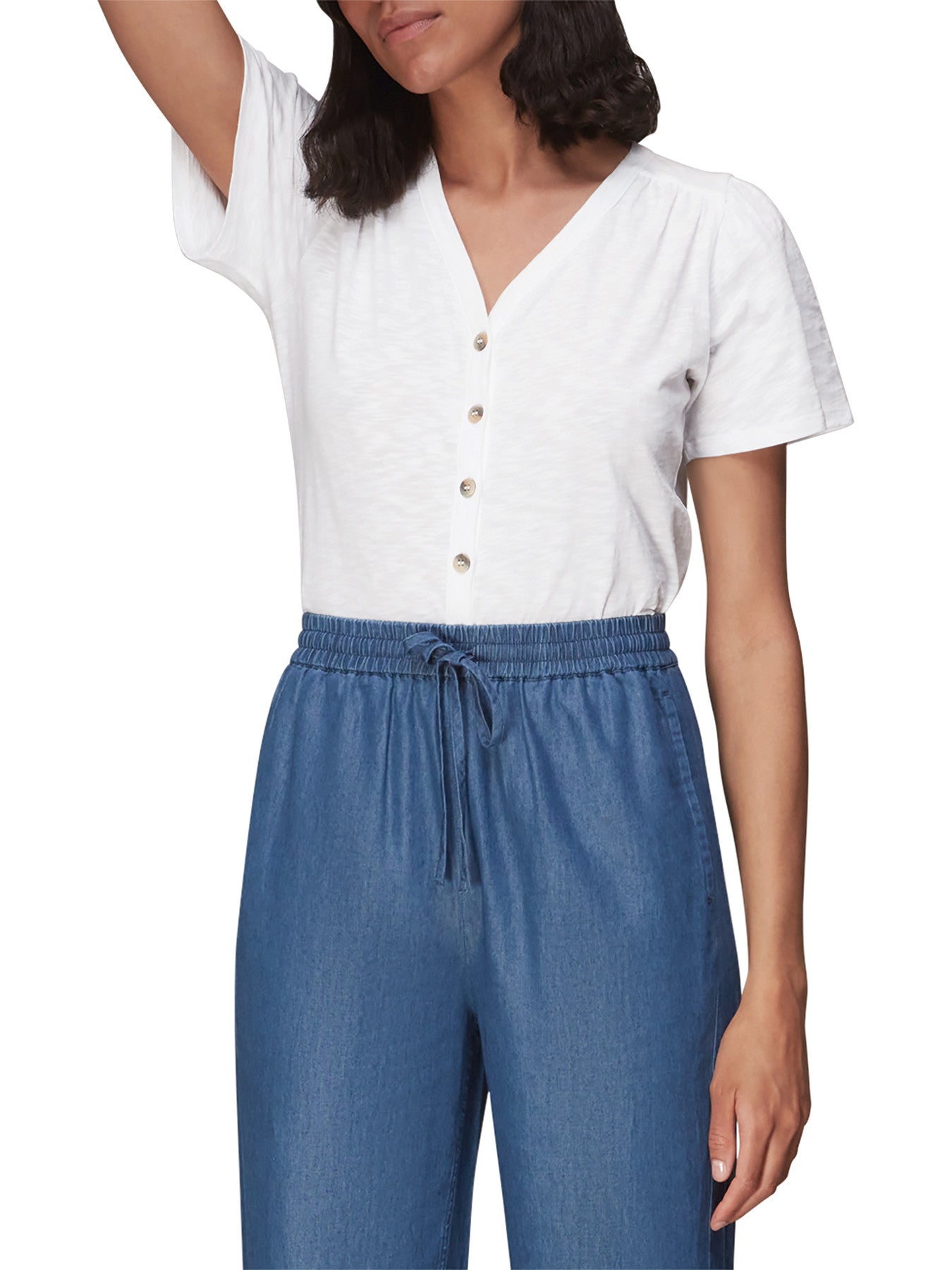 Maeve V Neck Button Front Tee