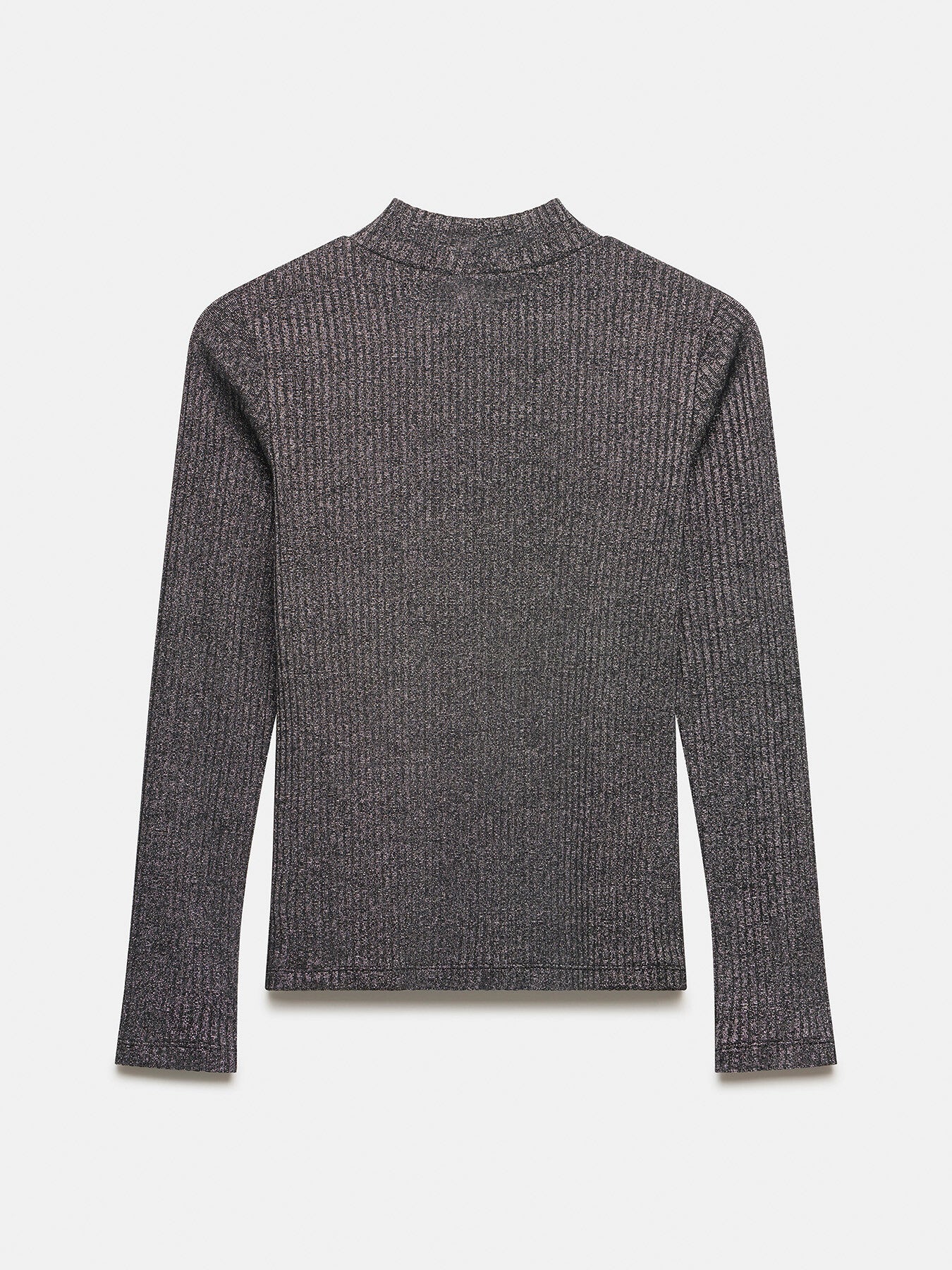 Silver Metallic Ribbed Polo Top