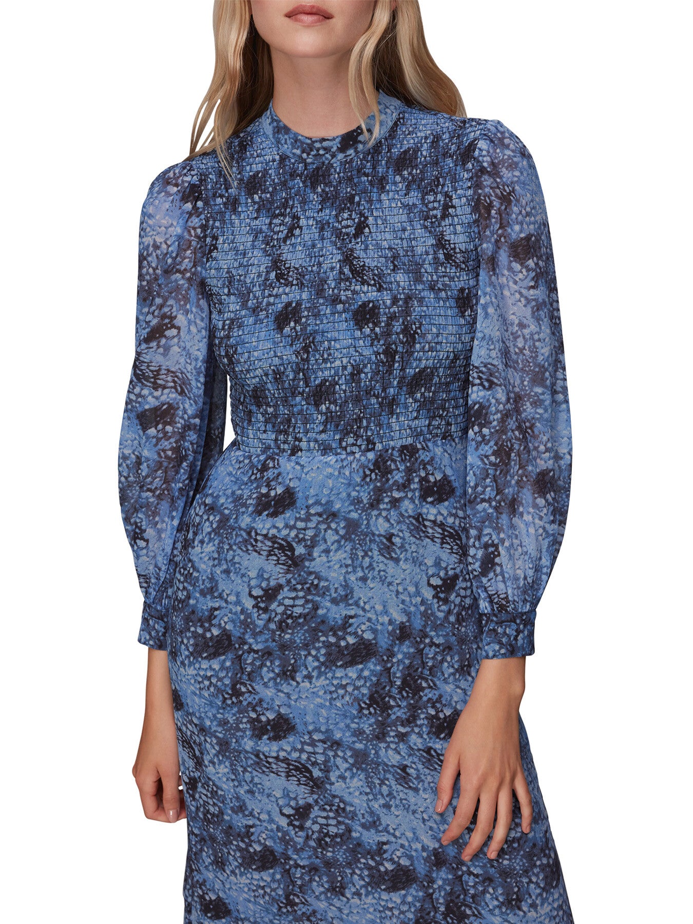 Snow Flurry Shirred Midi Dress
