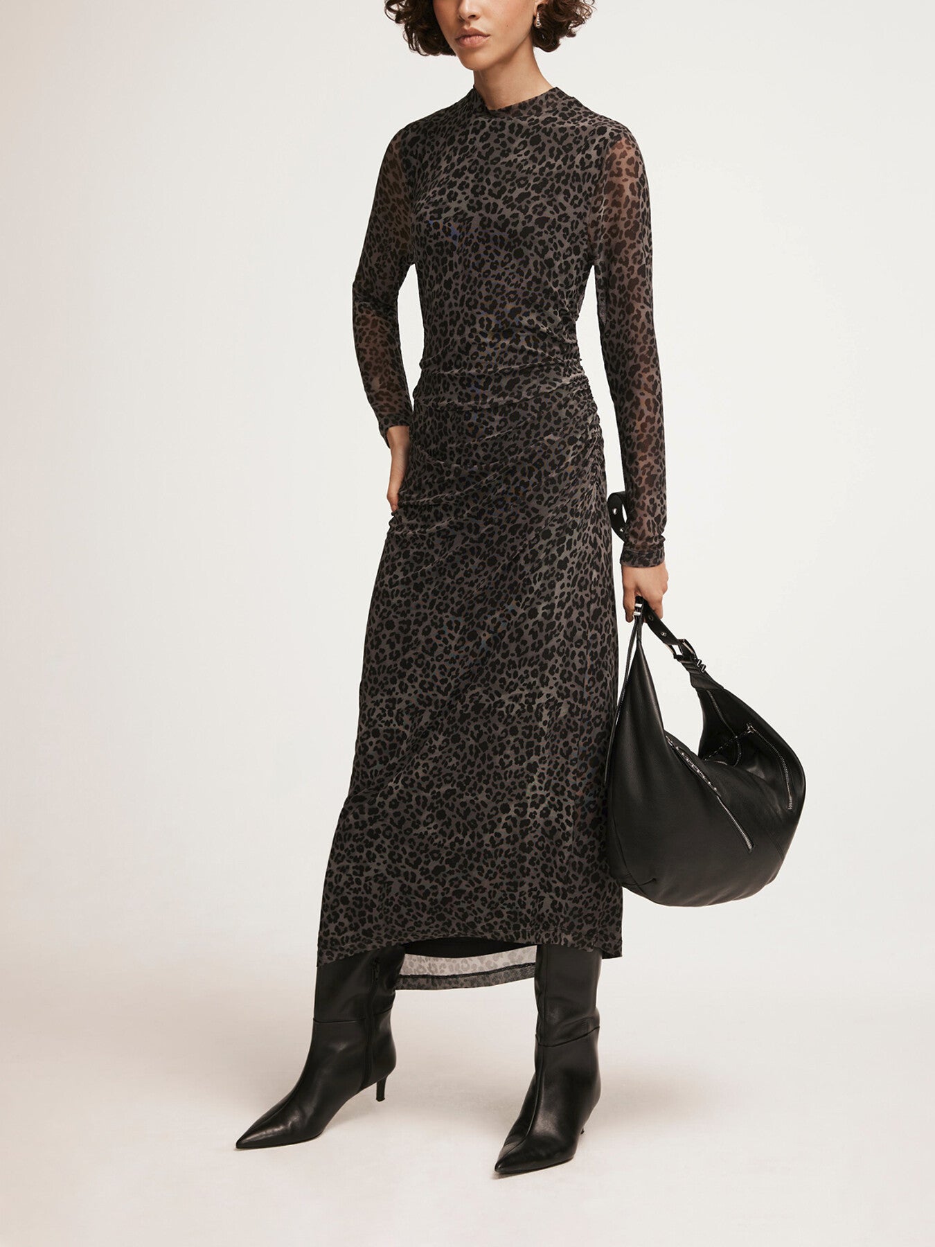 Leopard Print Mesh Midi Dress