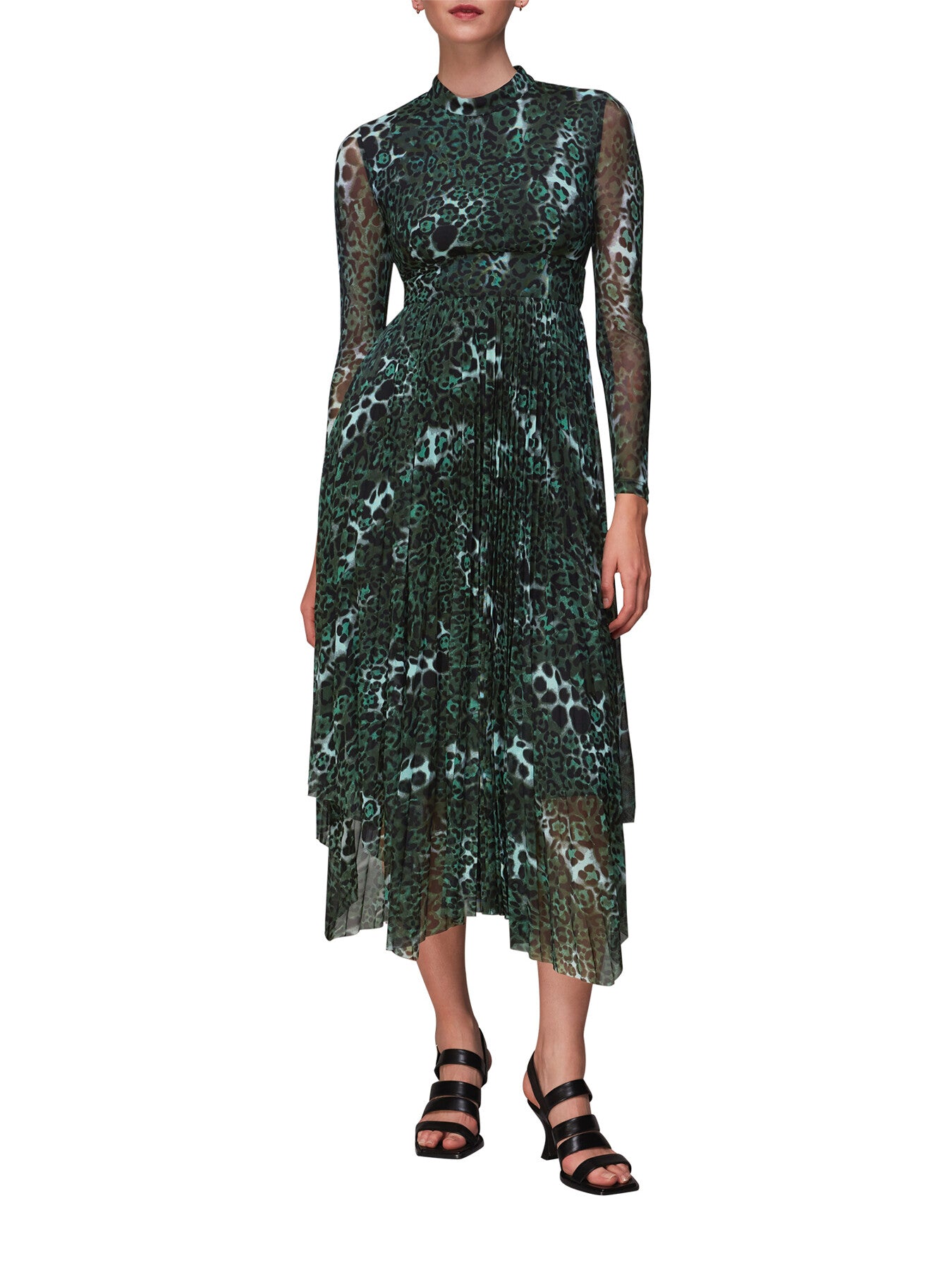 Night Cat Pleated Mesh Dress