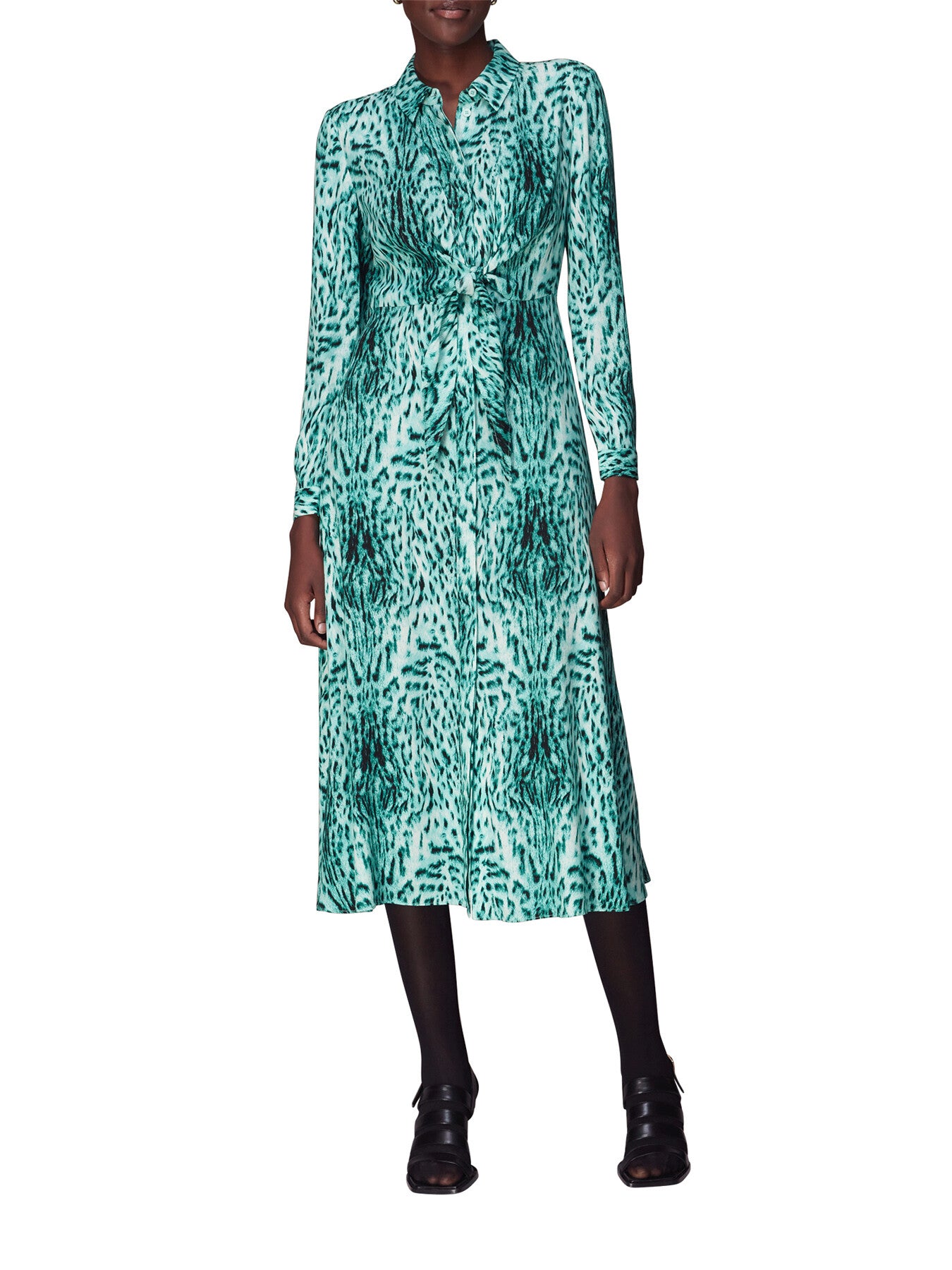 Brushed Leopard Tie Midi Dress