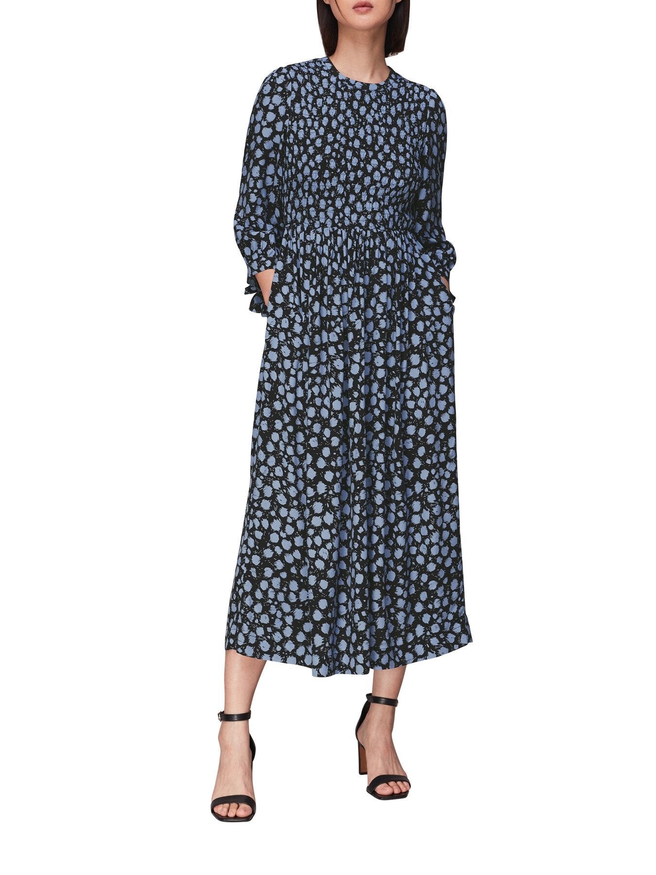Dalmatian Shirred Midi Dress