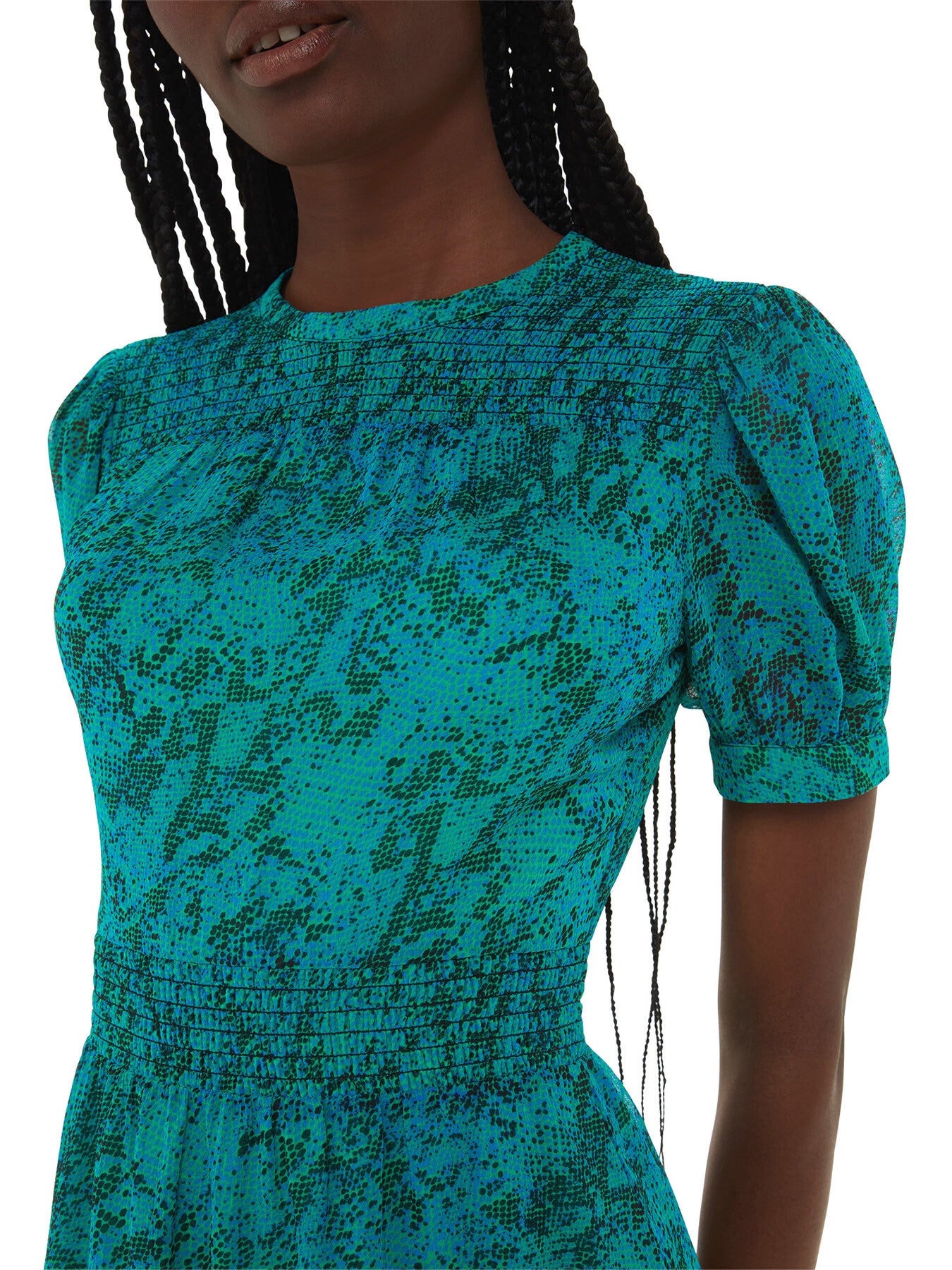 Diagonal Snake Shirred Dress