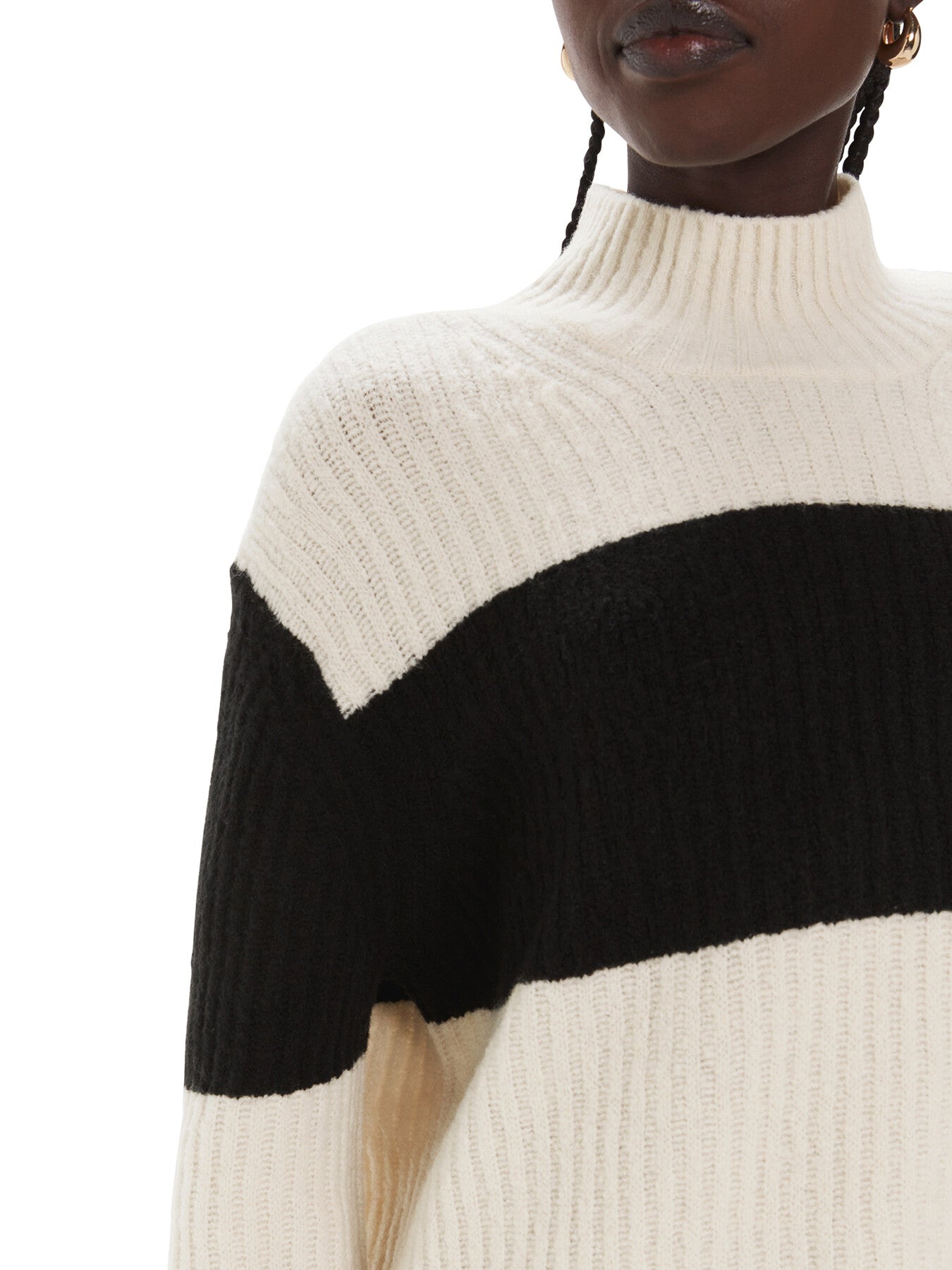 Block Stripe Rib Funnel Neck