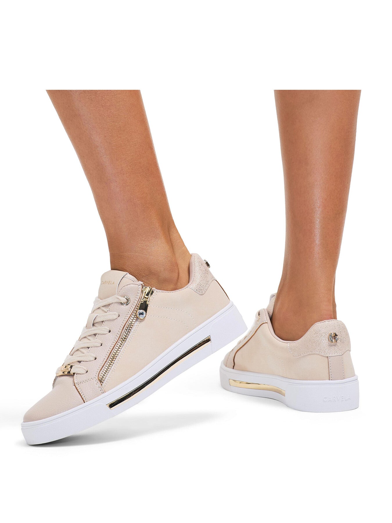 Diamond Zip Ankle Boots Beige