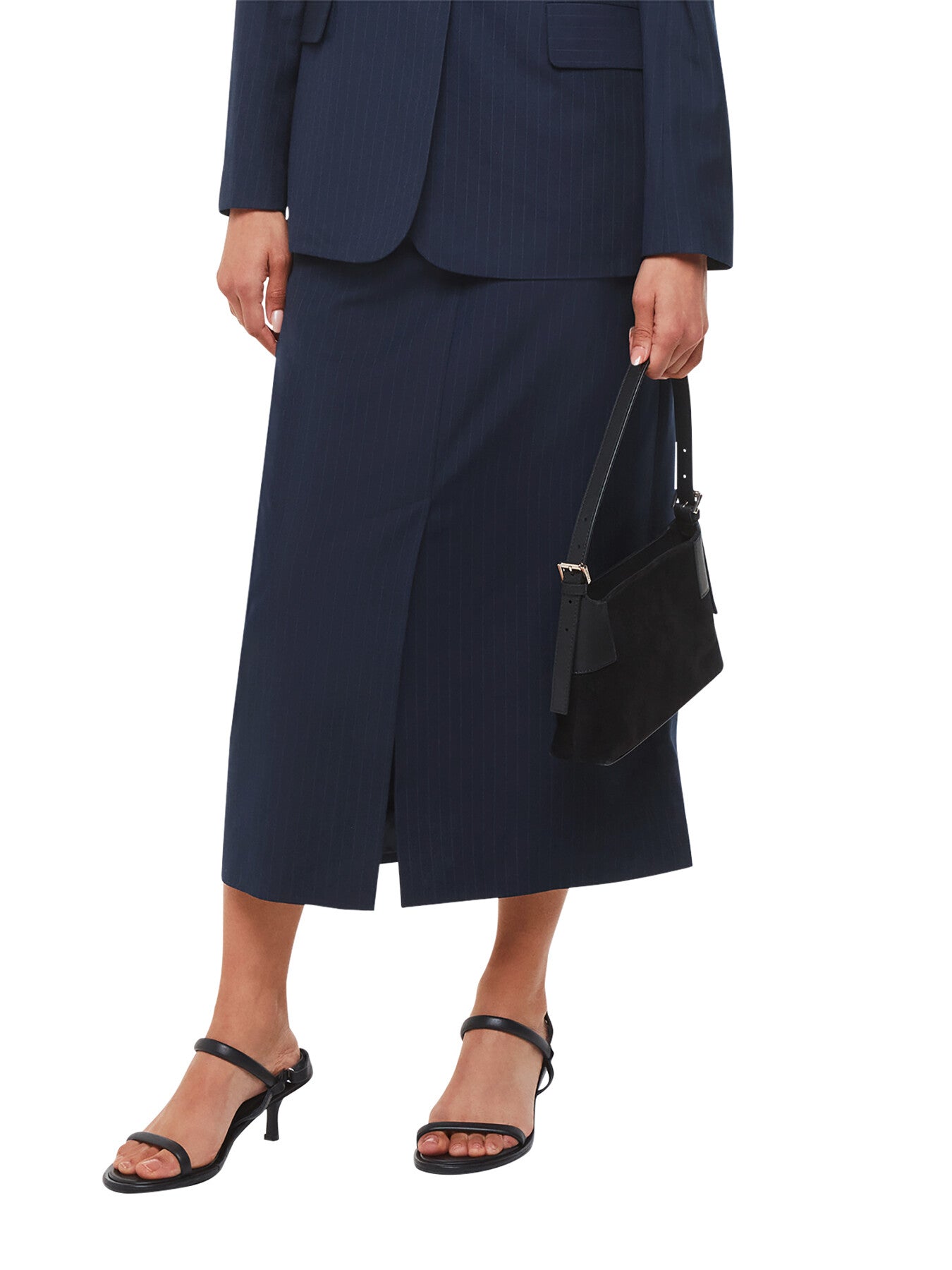 Pinstripe Tailored Midi Skirt