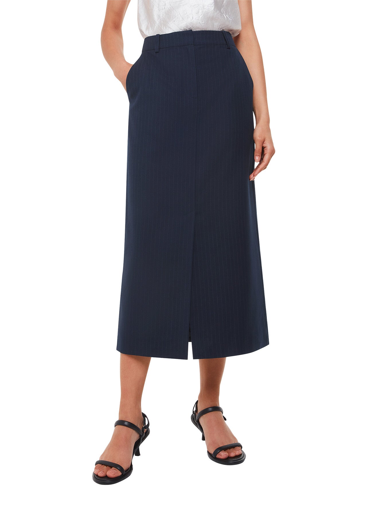 Pinstripe Tailored Midi Skirt