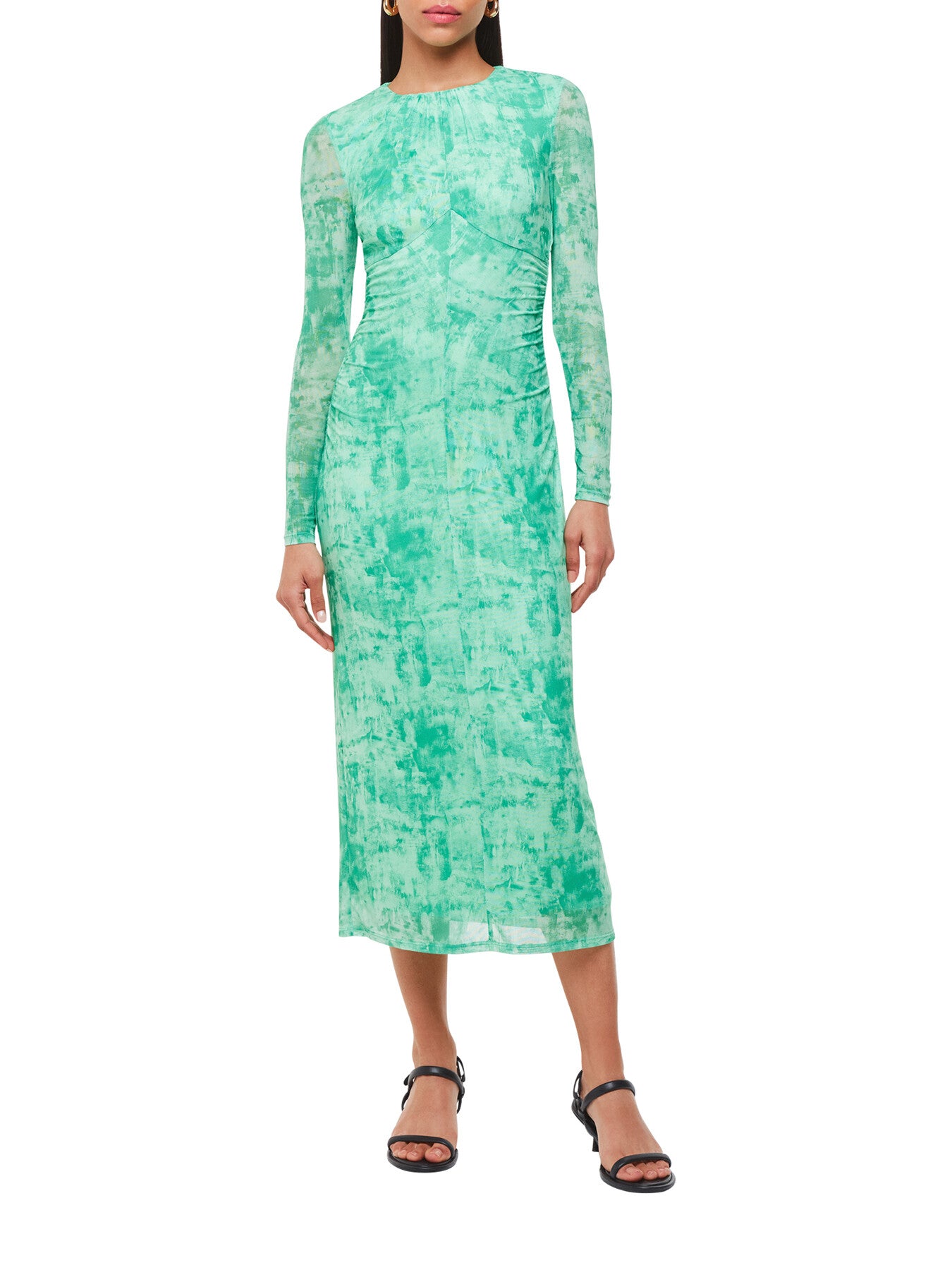 Brushwork Print Mesh Dress