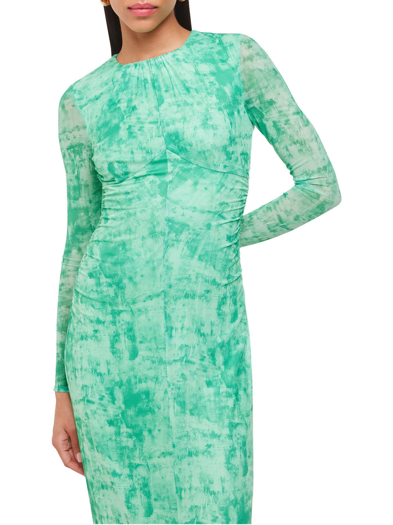 Brushwork Print Mesh Dress