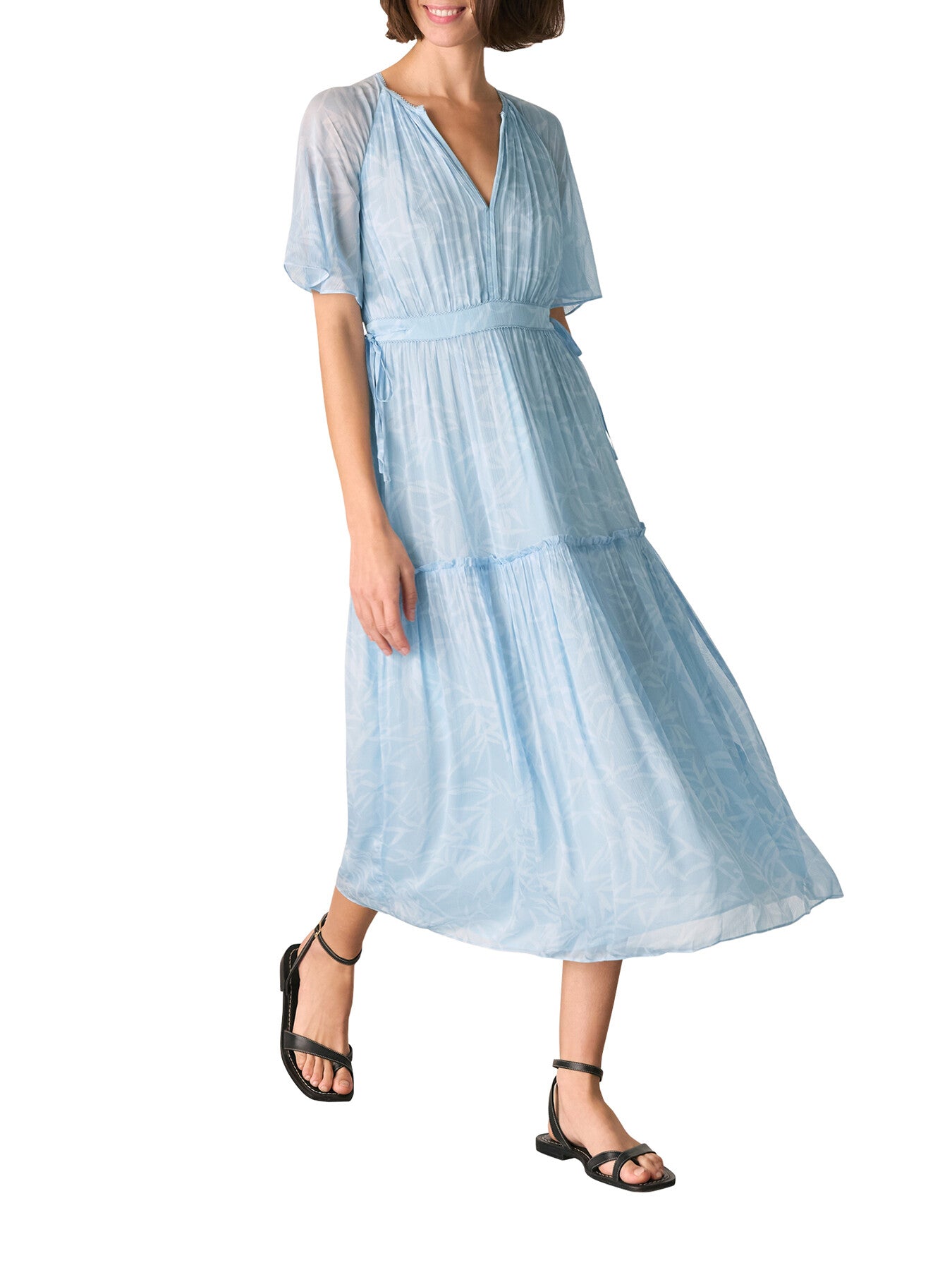 Blue/Multi Bamboo Leaves Gathered Dress