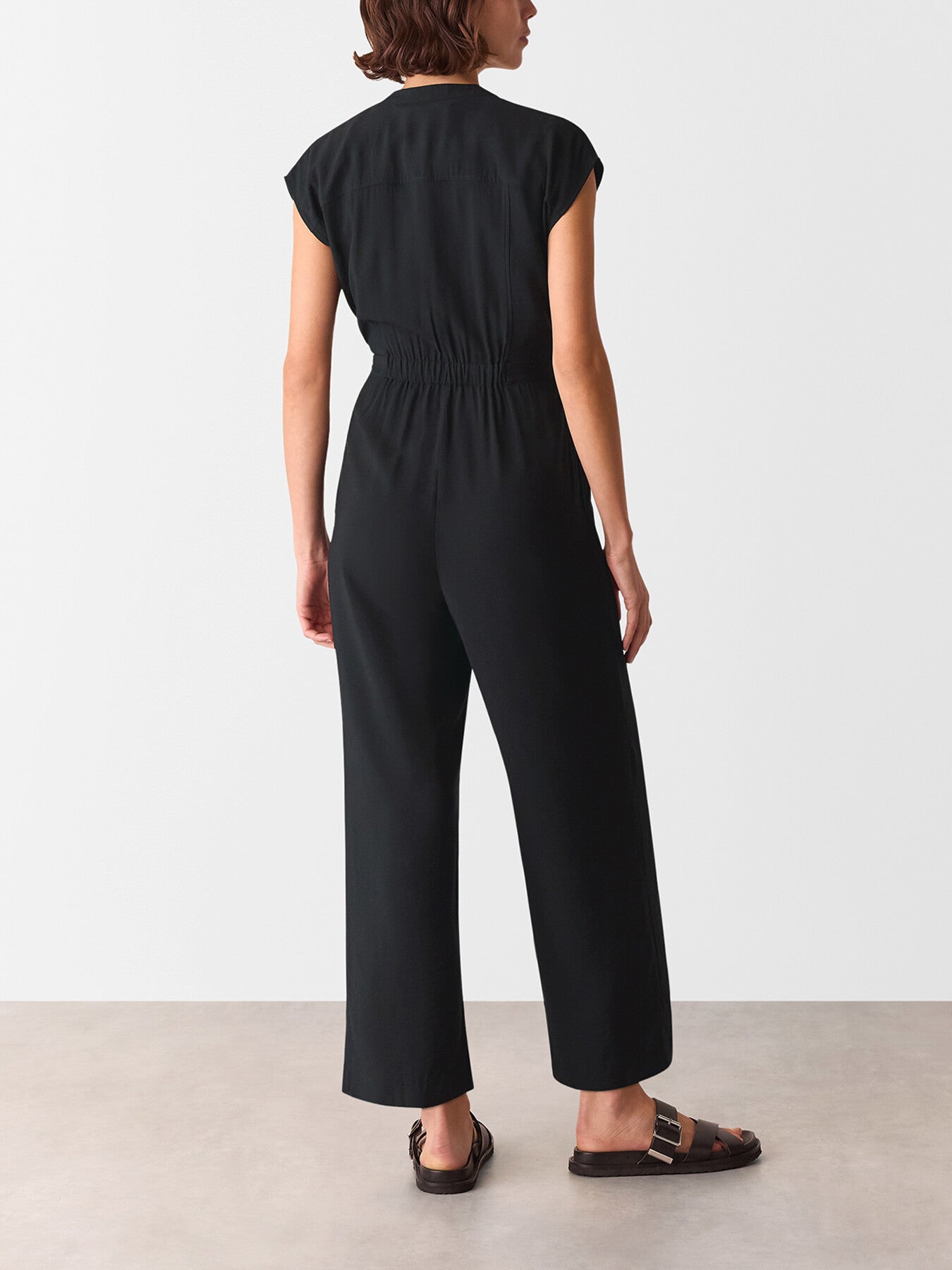 Black Sleeveless Drawstring Jumpsuit