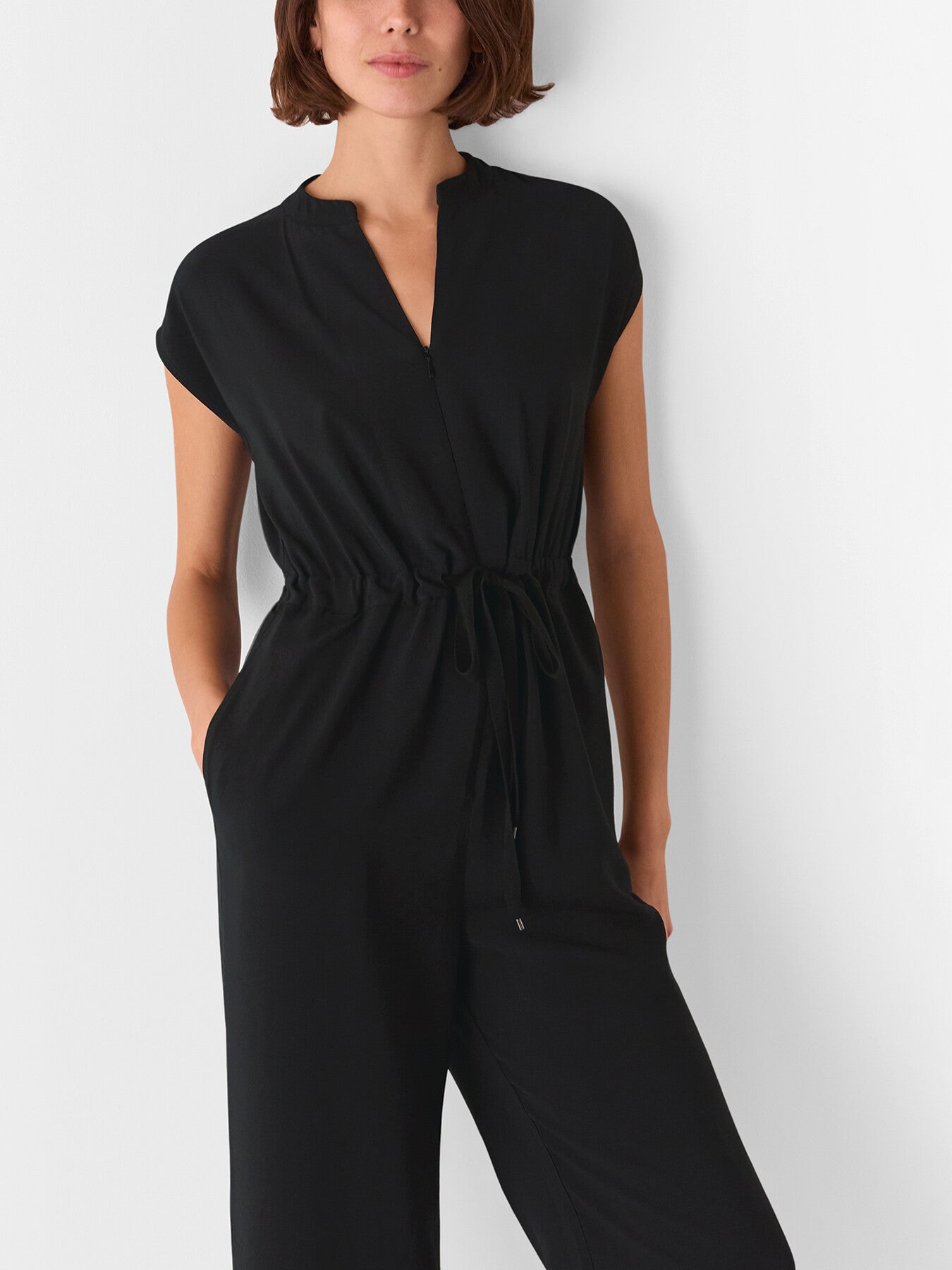 Black Sleeveless Drawstring Jumpsuit
